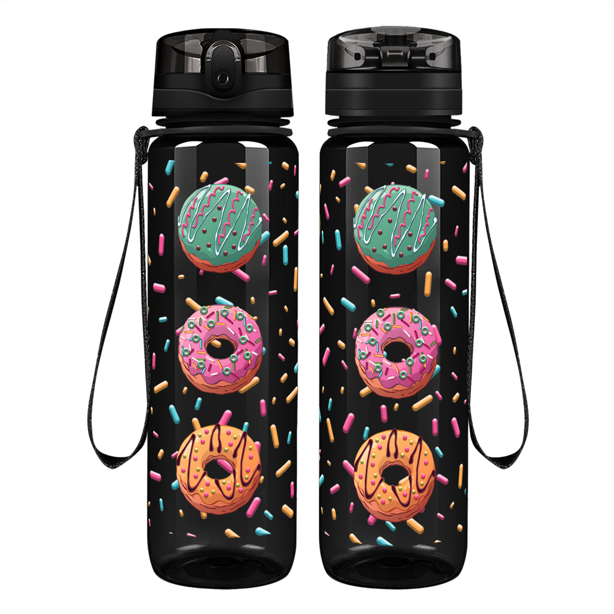 Frosted Donuts on 32 oz Motivational Tracking Water Bottle