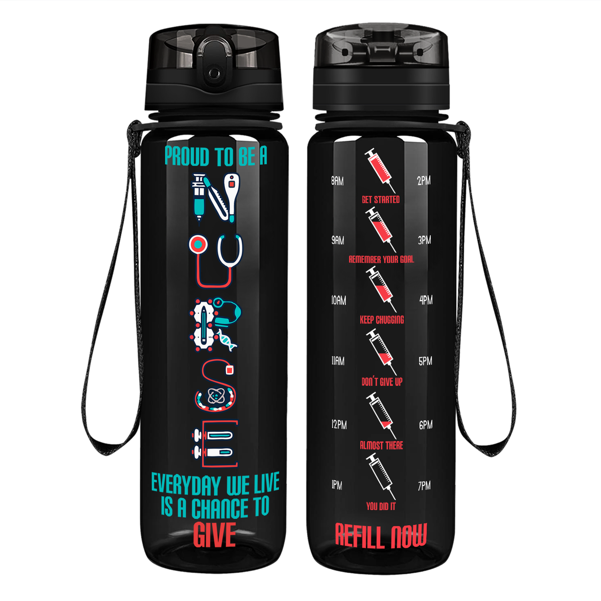Proud to be a Nurse on 32oz Motivational Tracking Water Bottle