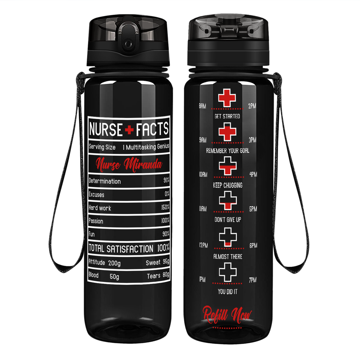 Personalized Nurse Facts on 32oz Motivational Tracking Water Bottle