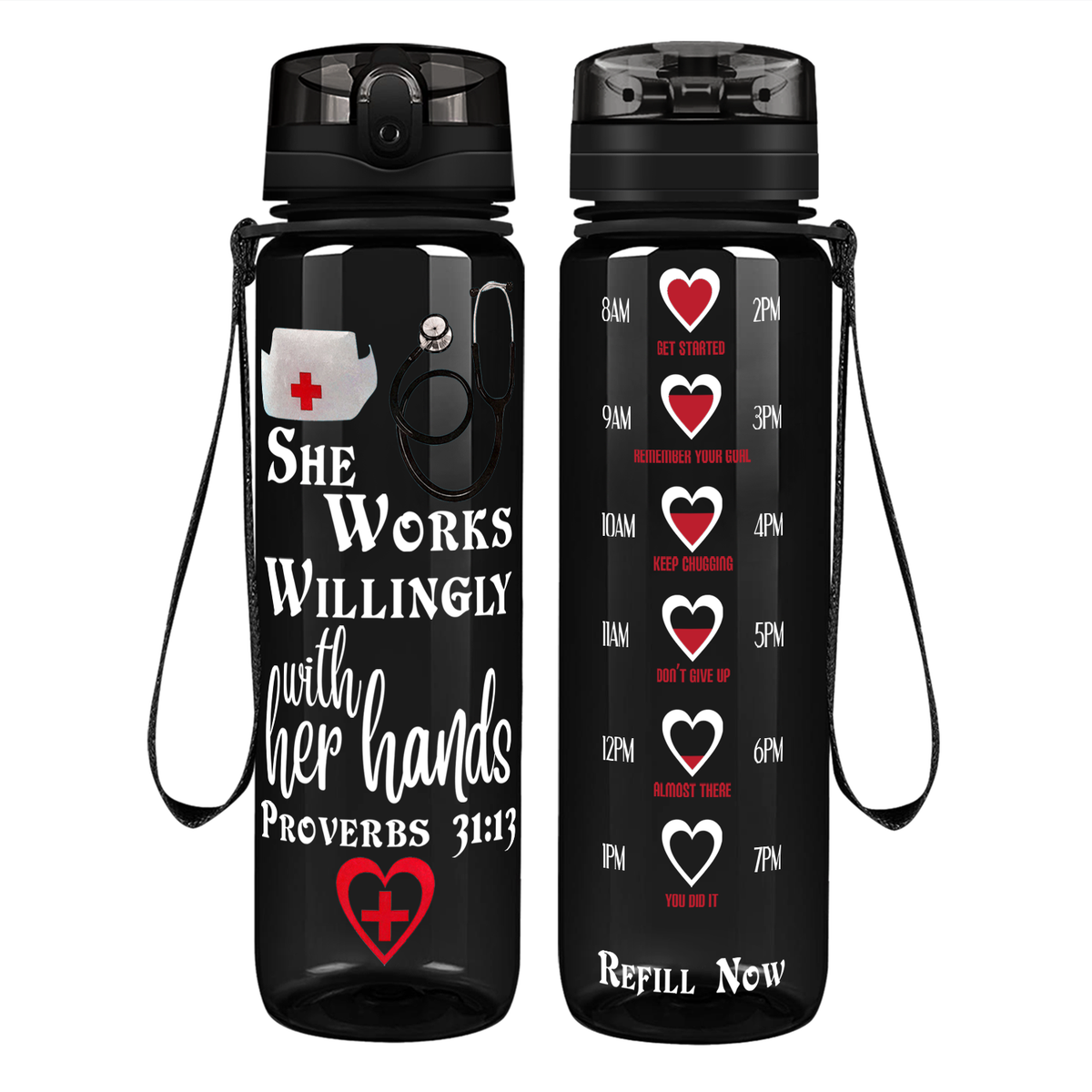 She Works Willingly with Her Hands on 32oz Motivational Nurse Water Bottle