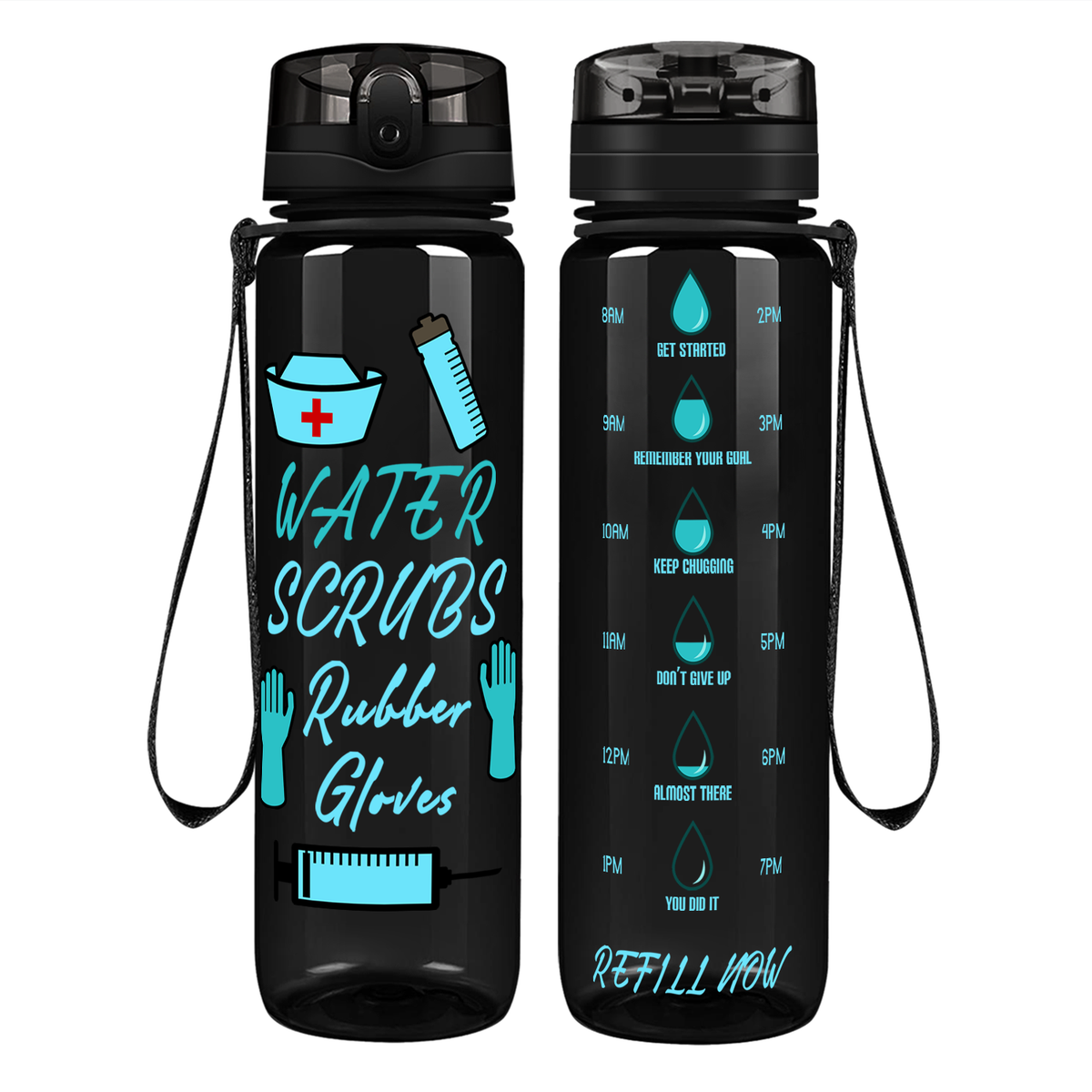 Water Scrubs Rubber Gloves Nurse on 32oz Motivational Tracking Water Bottle