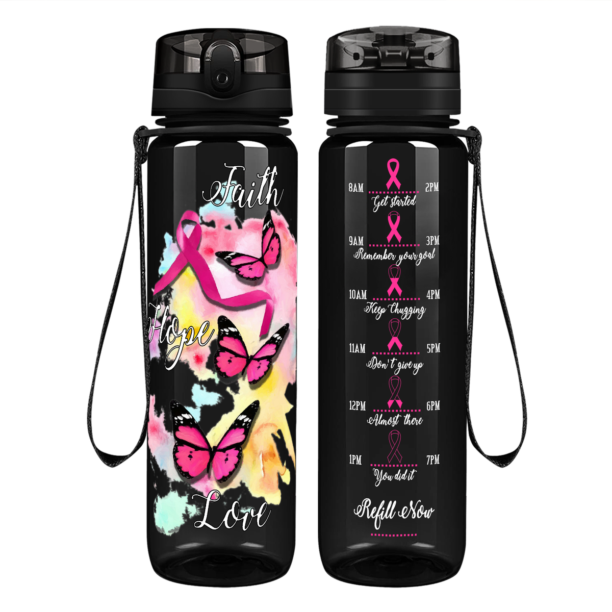Faith Hope Love on 32 oz Motivational Tracking Water Bottle