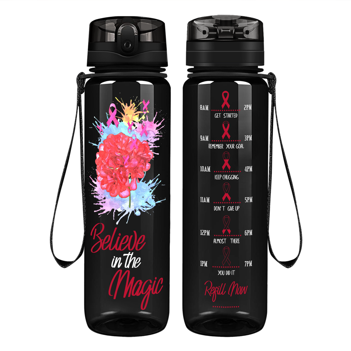 Believe in the Magic on 32 oz Motivational Tracking Water Bottle