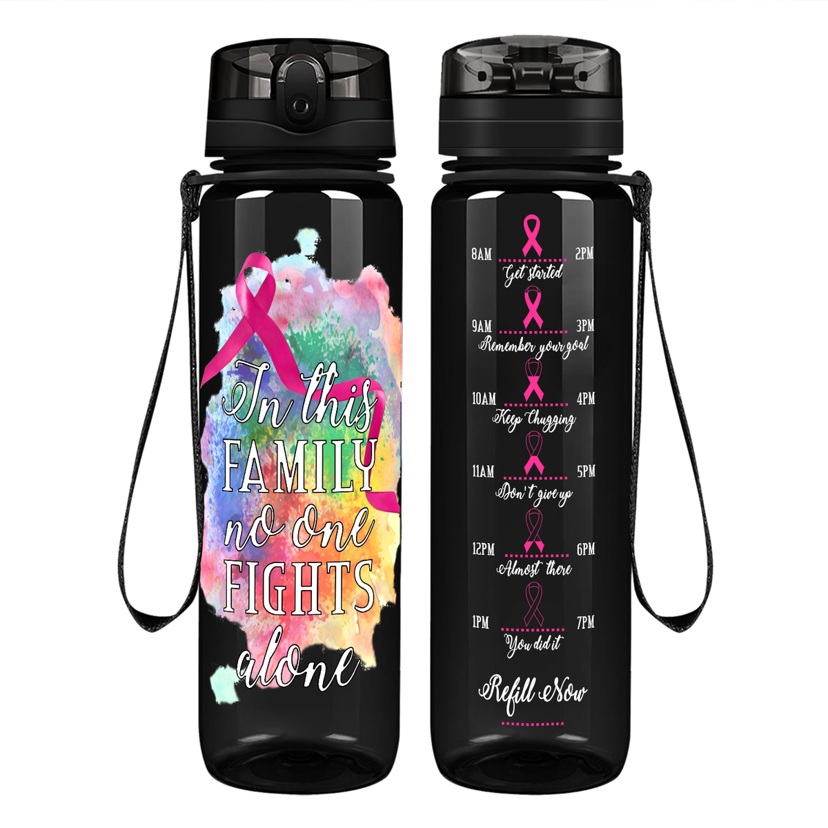 In this Family No One Fights Alone on 32 oz Motivational Tracking Water Bottle