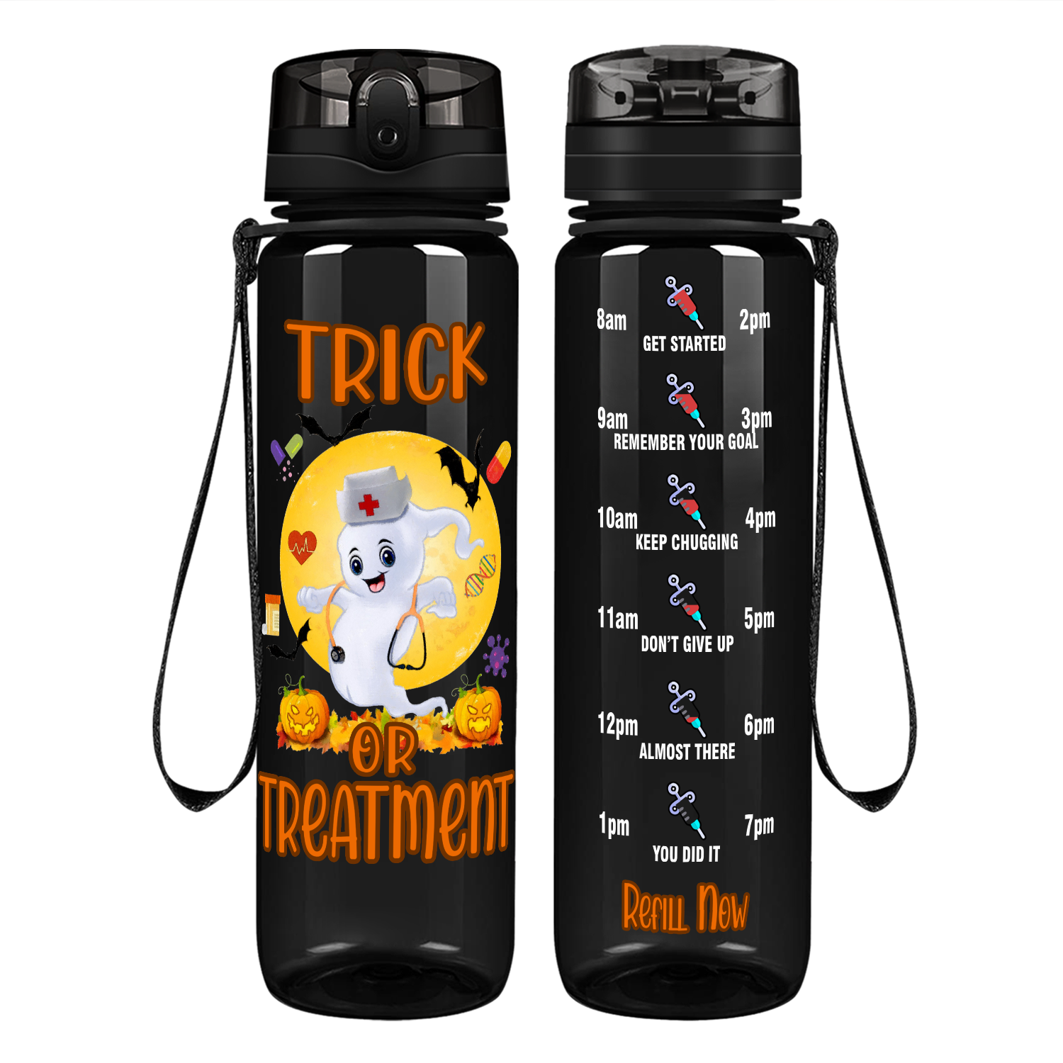 Trick or Treament on 32 oz Motivational Tracking Water Bottle