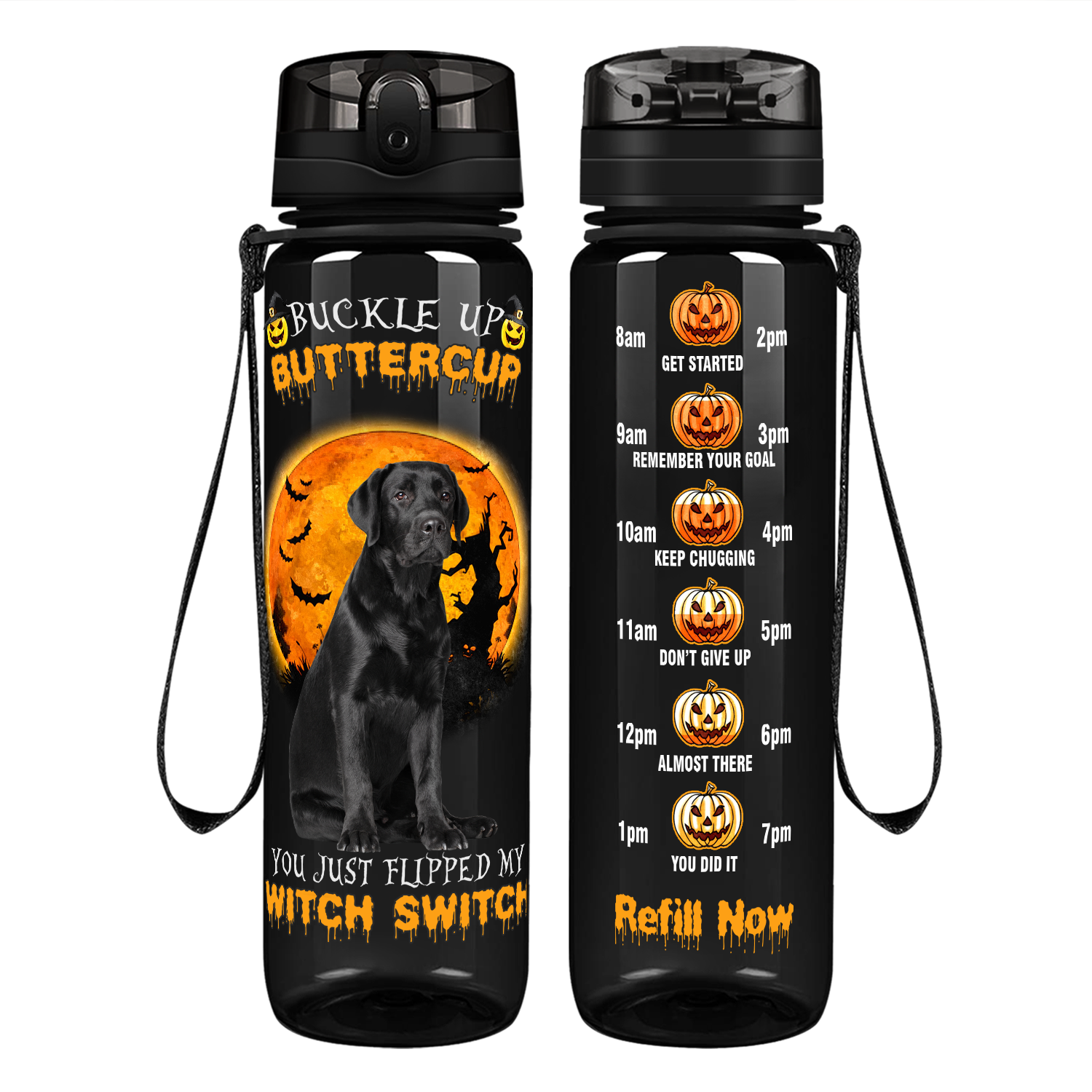 Buckle Up Buttercup Halloween Labrador Retriever on 32 oz Motivational Tracking Water Bottle