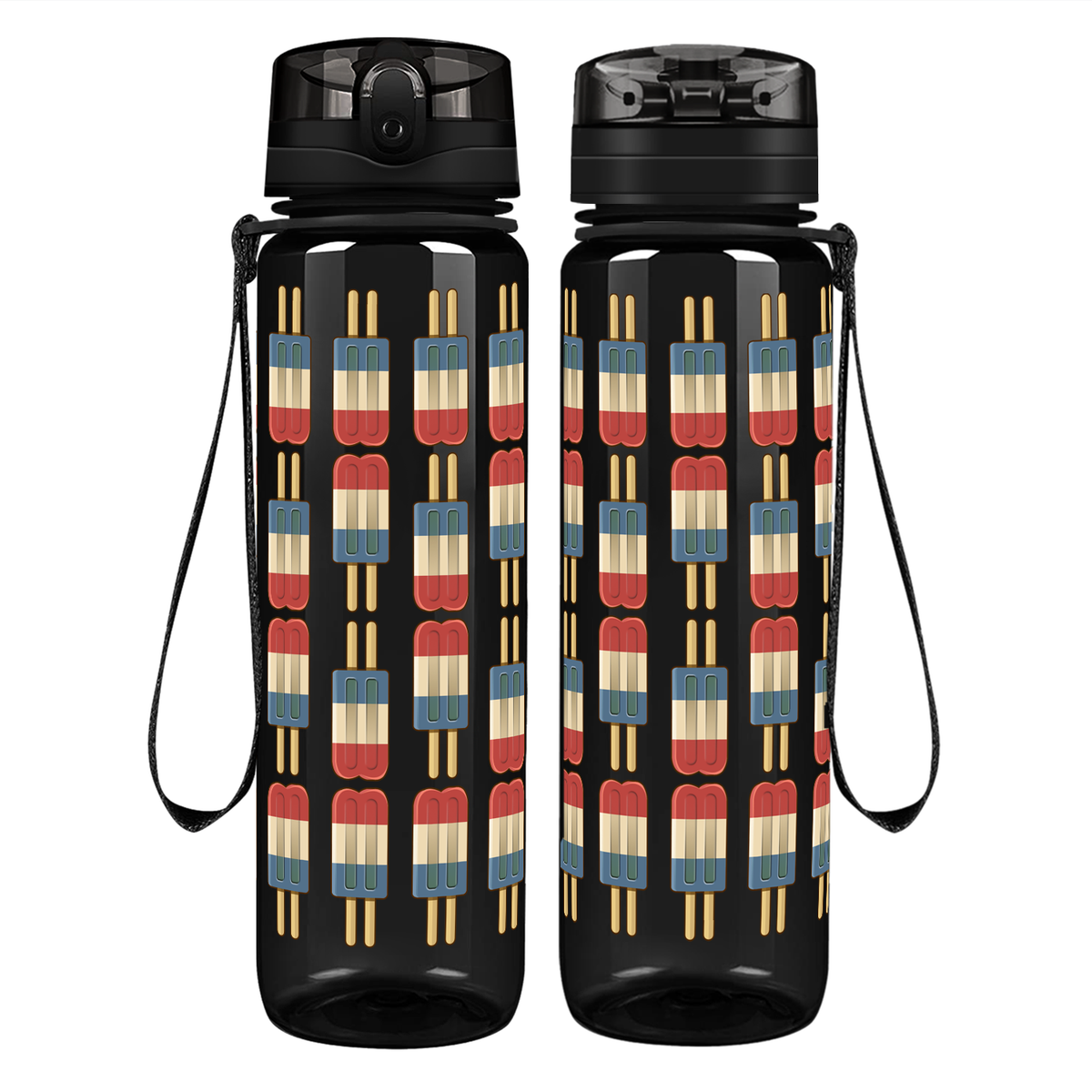 Red White Blue Popsicles on 32 oz Motivational Tracking Water Bottle
