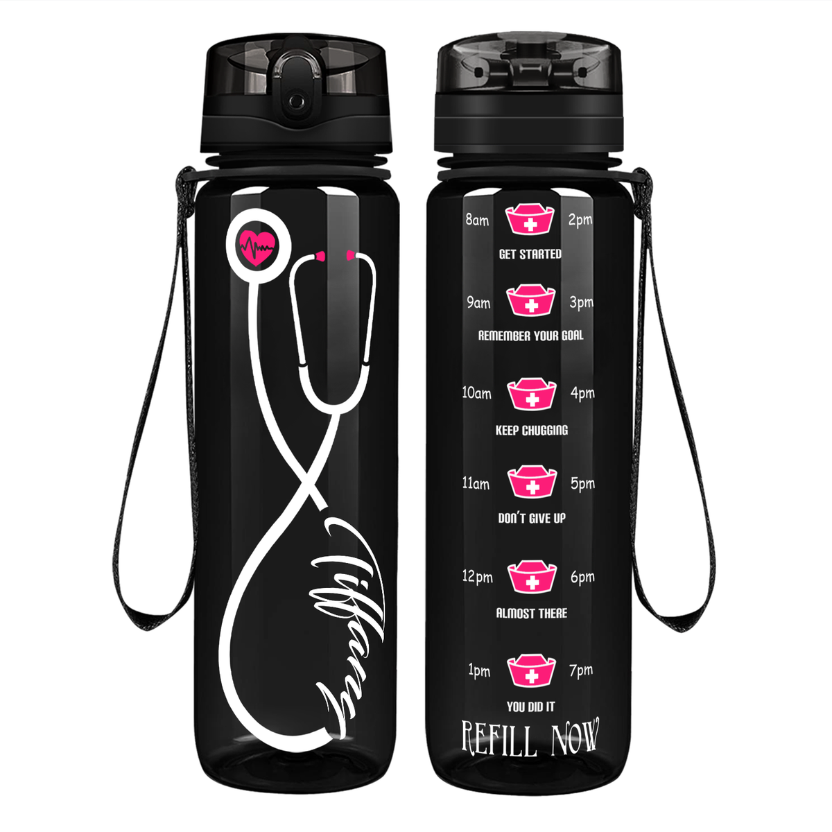 Personalized Nurse Stethoscope Pink on 32oz Water Bottle