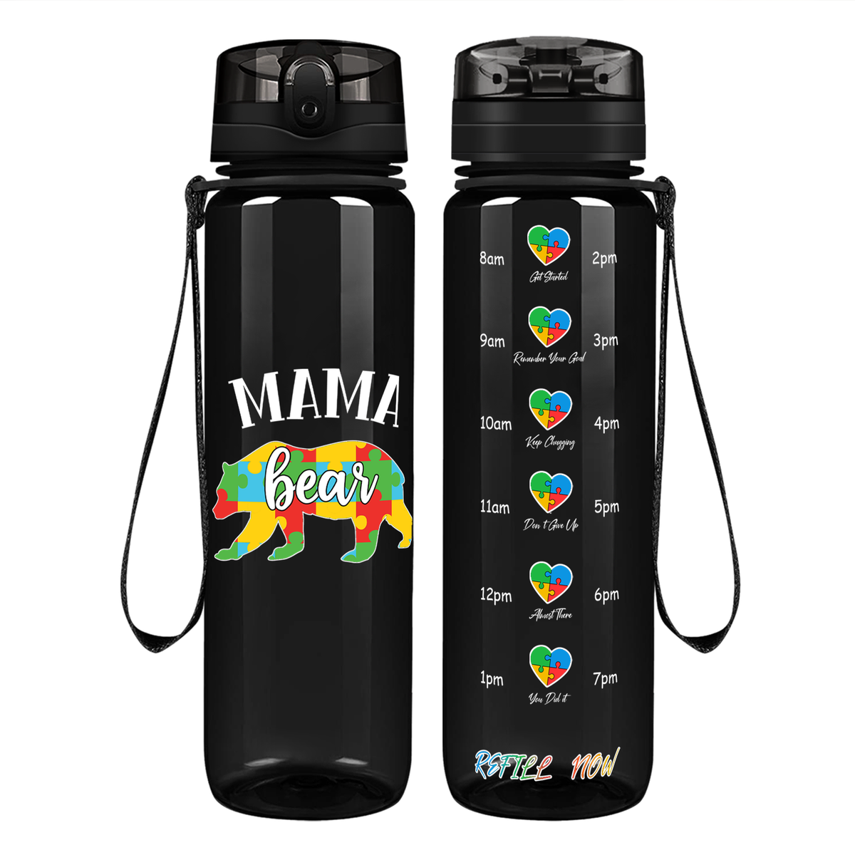 Autism Mama Bear on 32 oz Motivational Tracking Water Bottle