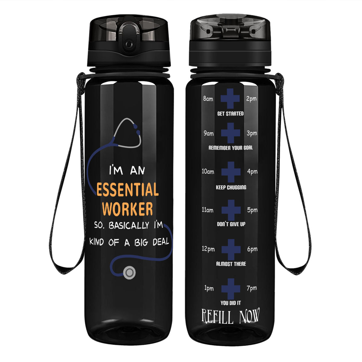 Essential Worker on 32oz Motivational Tracking Nurse Water Bottle
