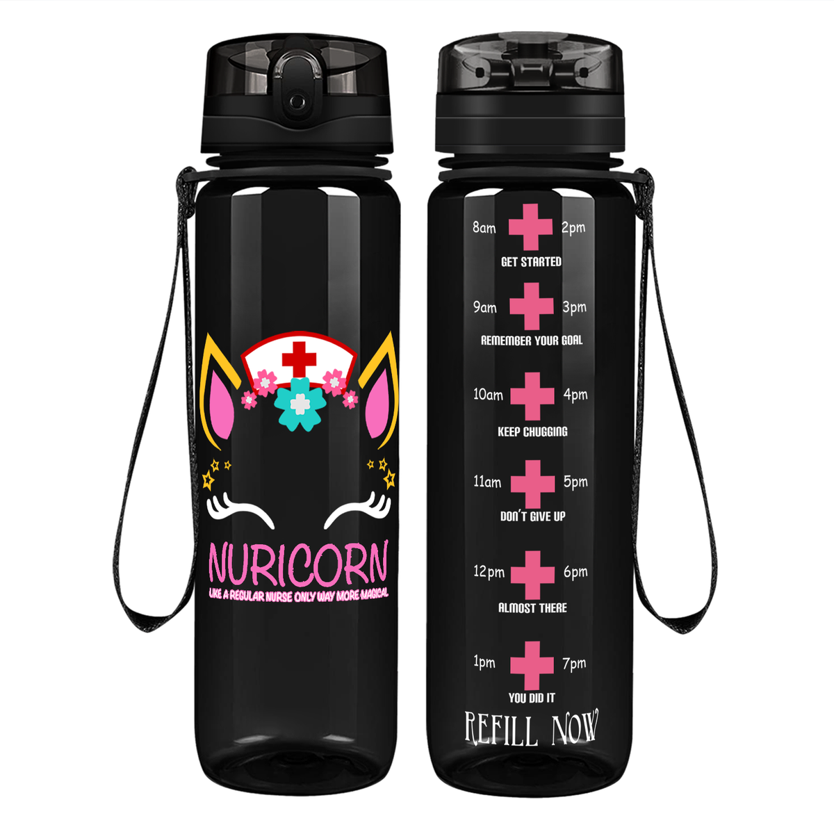 Nuricorn Face on 32oz Motivational Nurse Water Bottle