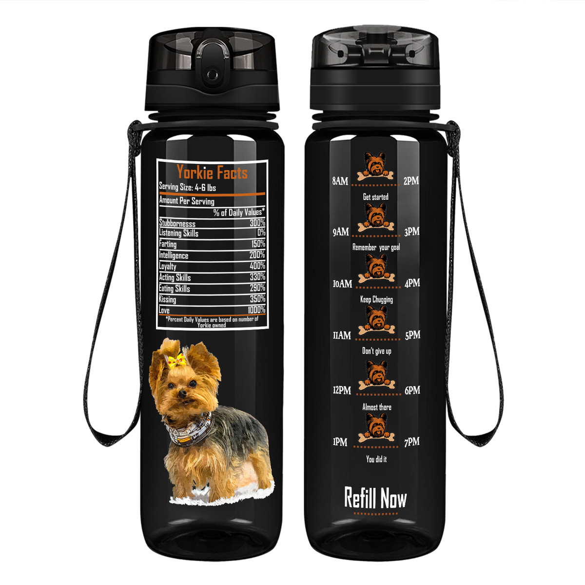 Yorkie Facts on 32 oz Motivational Tracking Water Bottle