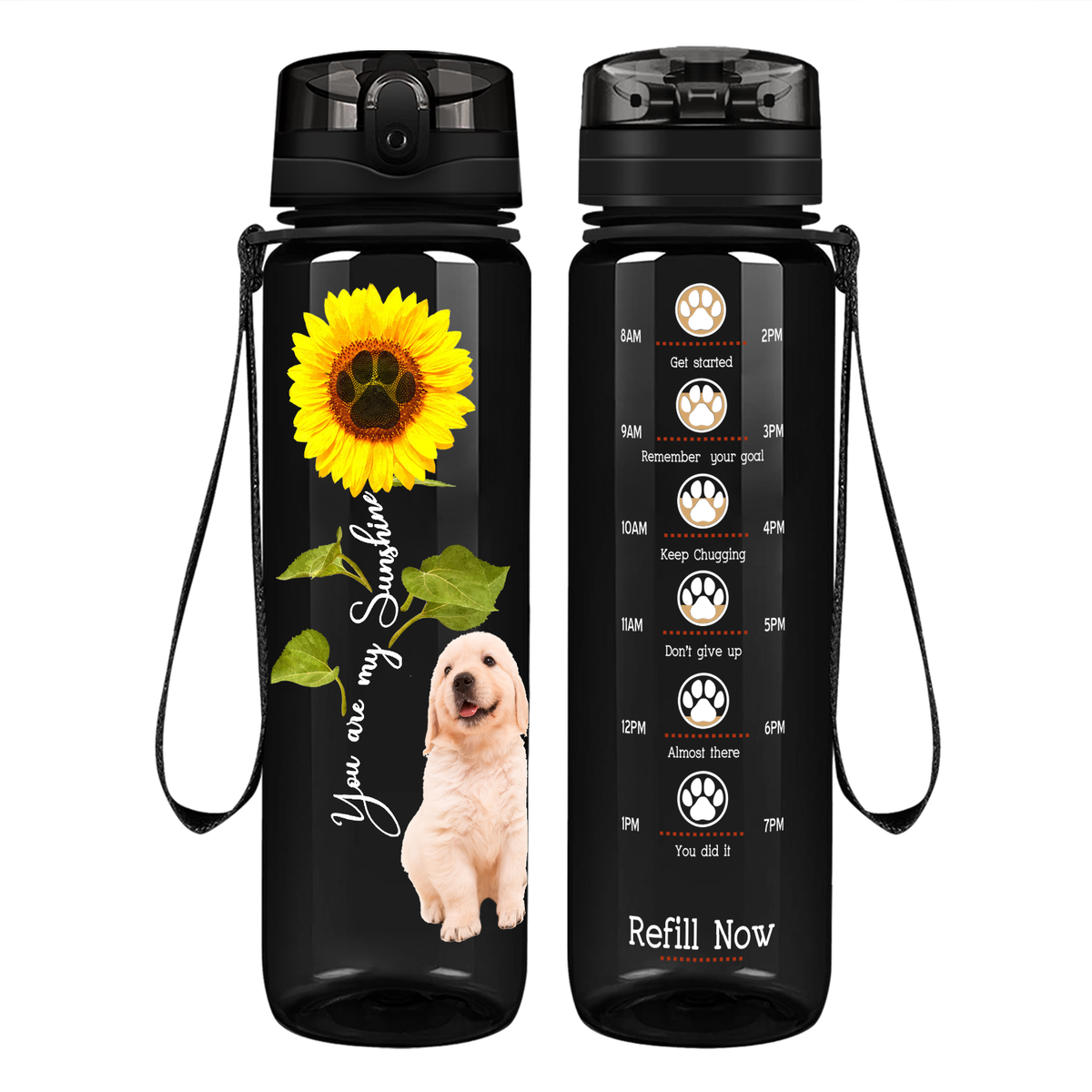 Golden Retriever You are my Sunshine on 32 oz Motivational Tracking Water Bottle