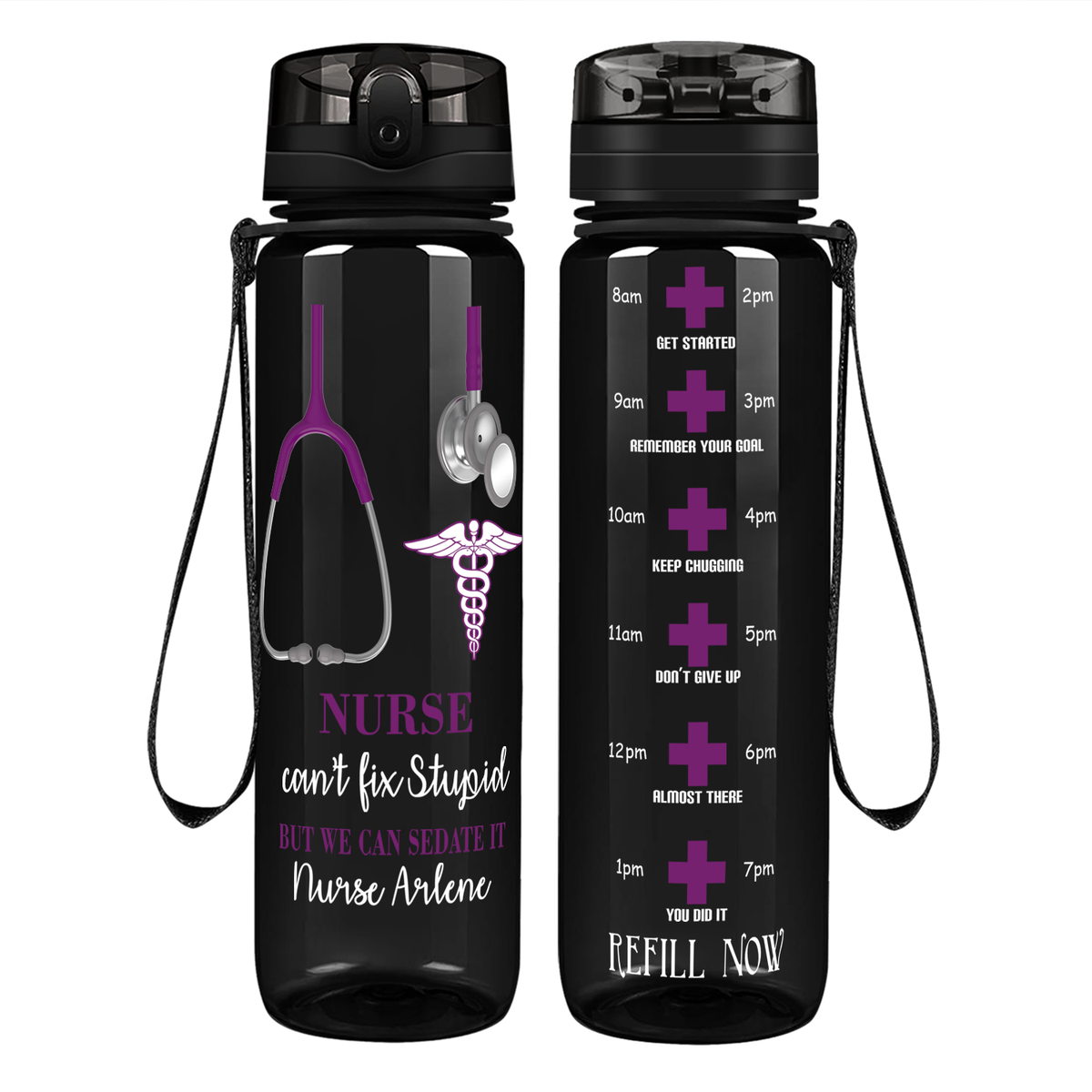 Personalized Can't Fix Stupid on 32oz Tracking Nurse Water Bottle