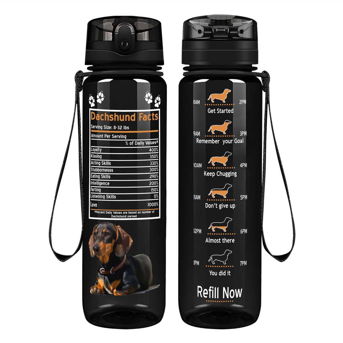 Dachshund Facts on 32 oz Motivational Tracking Water Bottle