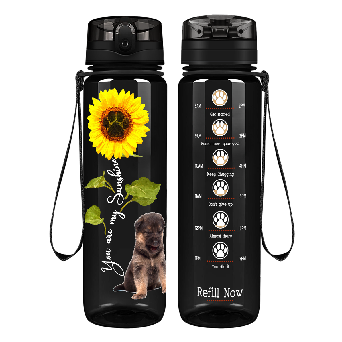 Shepherd Puppy You are my Sunshine on 32 oz Motivational Tracking Water Bottle