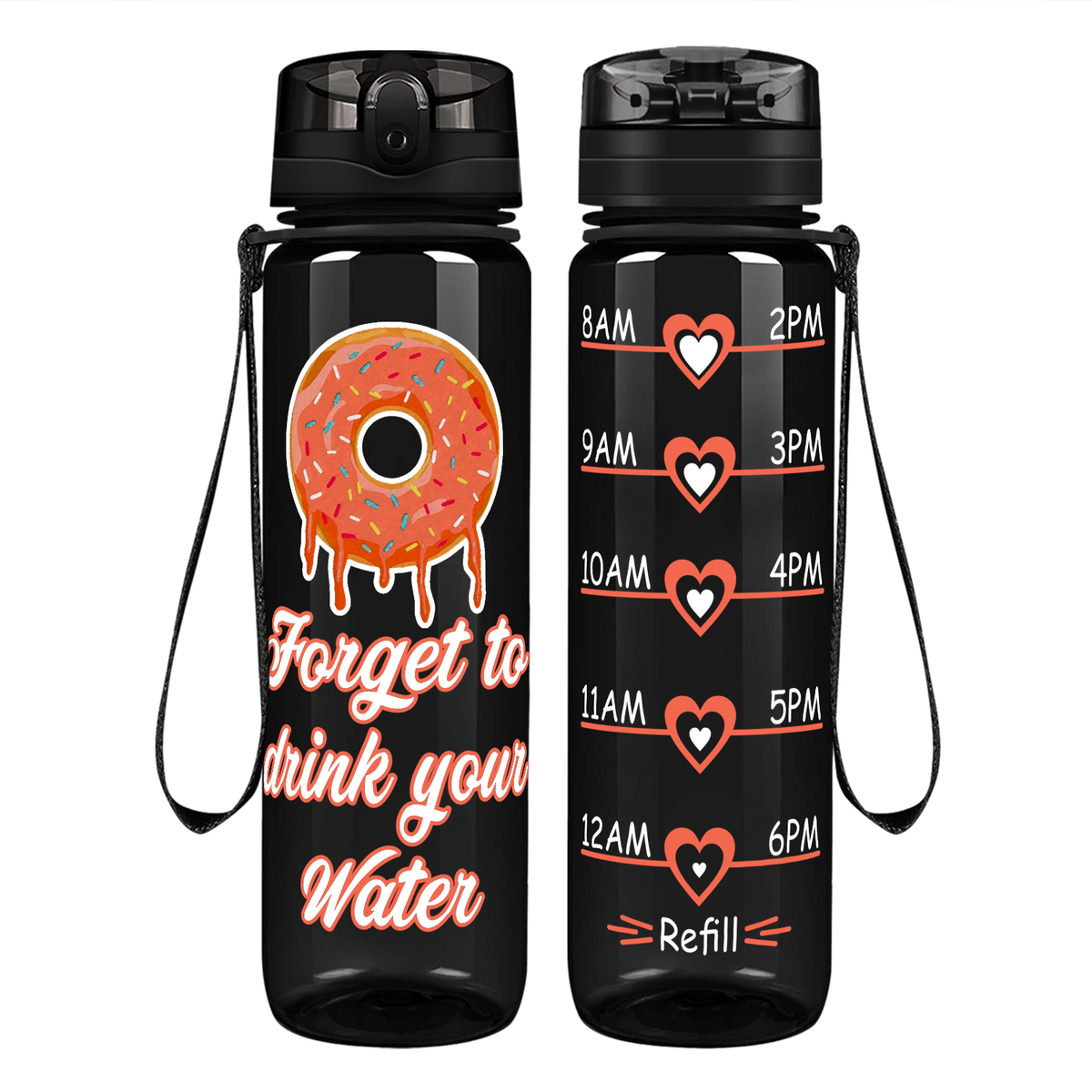 Donut forget to Drink Your Water on 32 oz Motivational Tracking Water Bottle