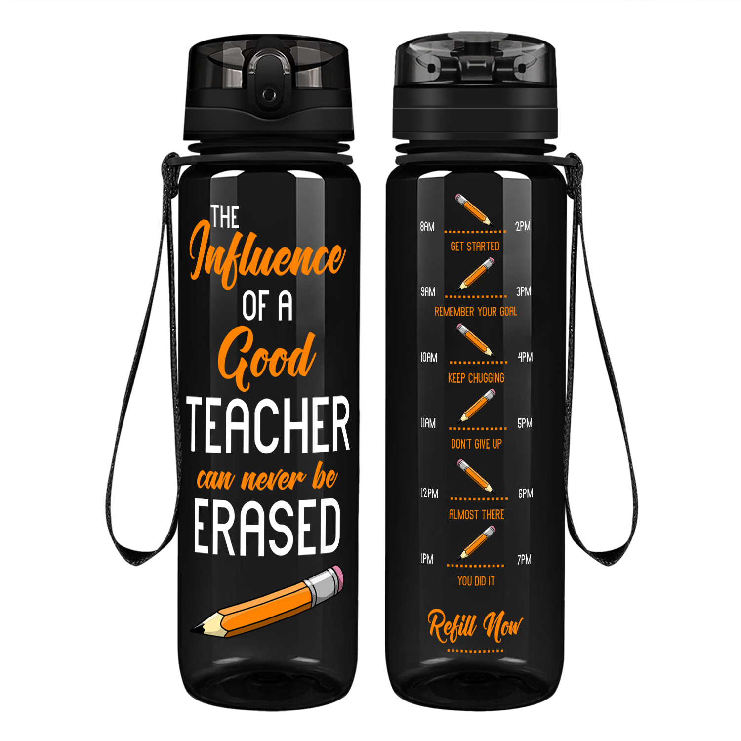 Personalized Will Teach For Flair Pens Funny Teacher Inspiration  Motivational Water Tracker Bottle with Time Marker