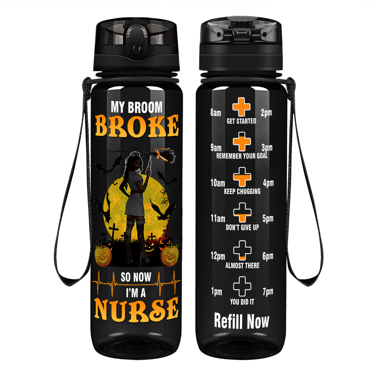 My Broom Broke So Now Im a Nurse on 32 oz Motivational Tracking Water Bottle