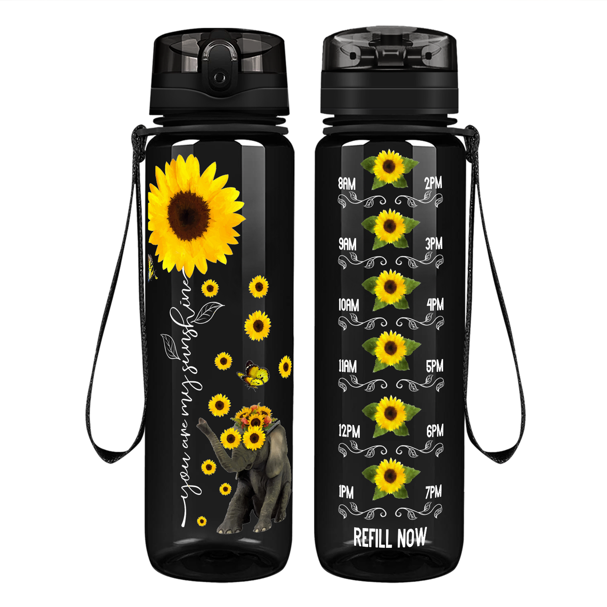 You are My Sunshine Sunflower on 32 oz Motivational Tracking Water Bottle