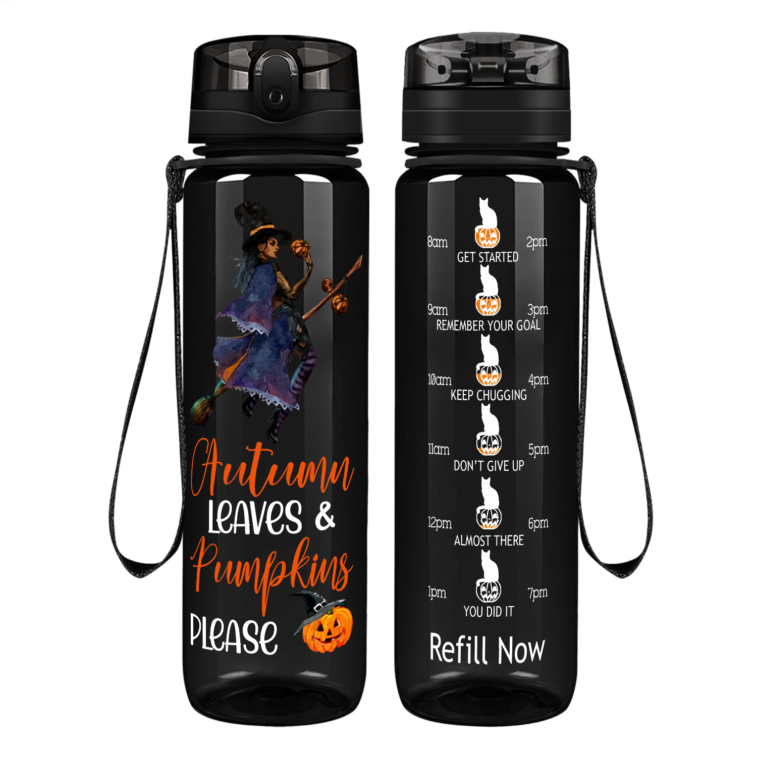 Autumn Leaves & Pumpkins Please on 32 oz Motivational Tracking Water Bottle