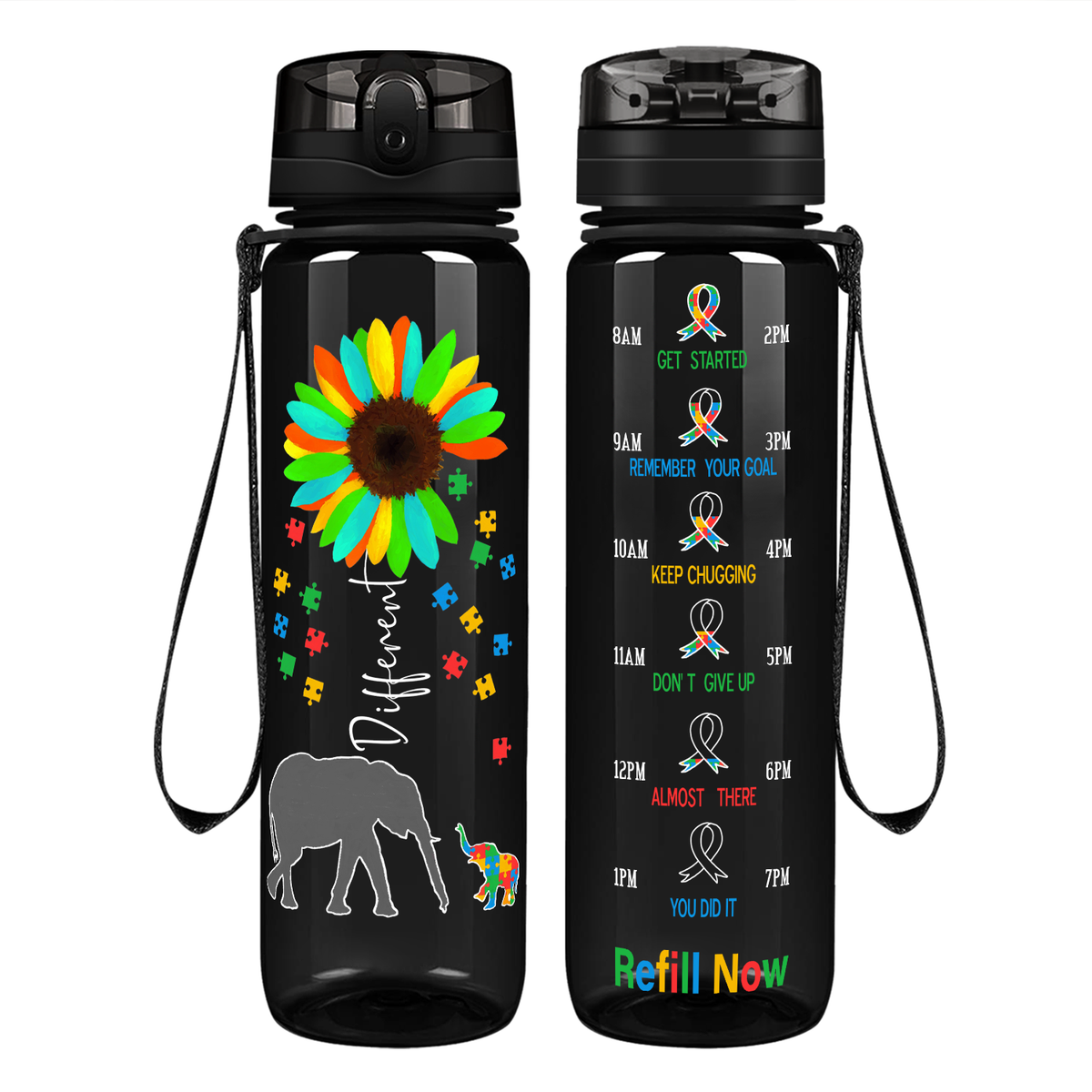 Be Different on 32 oz Motivational Tracking Autism Water Bottle
