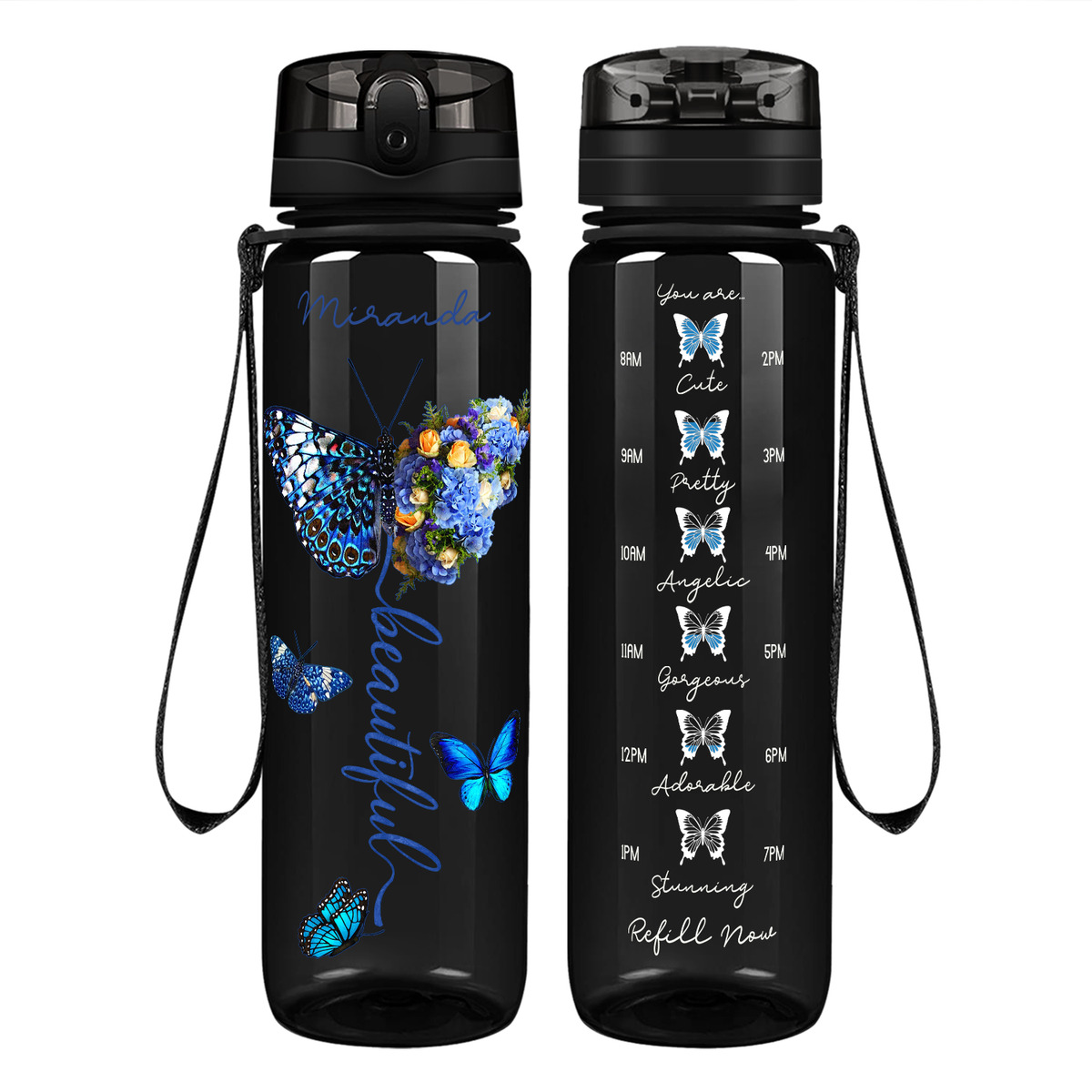 Personalized Beautiful Butterflies on 32 oz Motivational Tracking Water Bottle