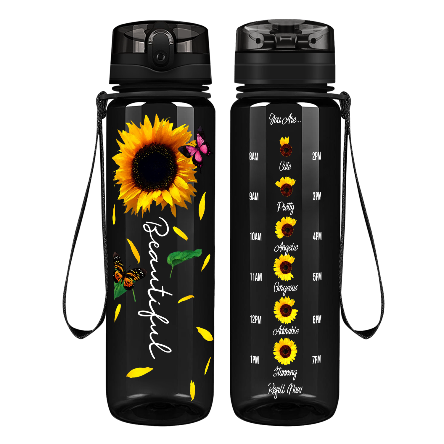 Beautiful Sunflowers Motivational Tracking Water Bottle
