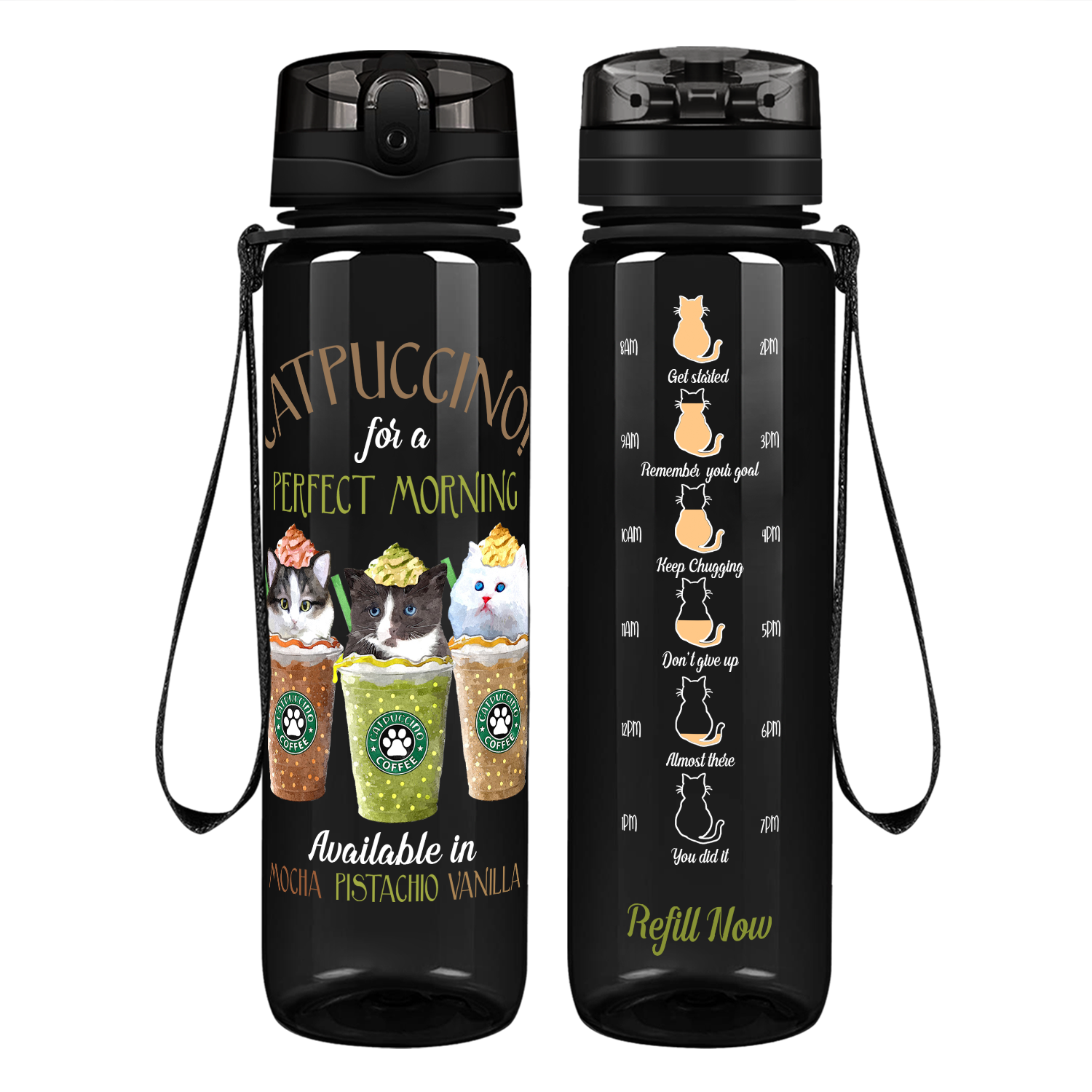 Catpuccino Perfect Morning on 32 oz Motivational Tracking Cat Water Bottle