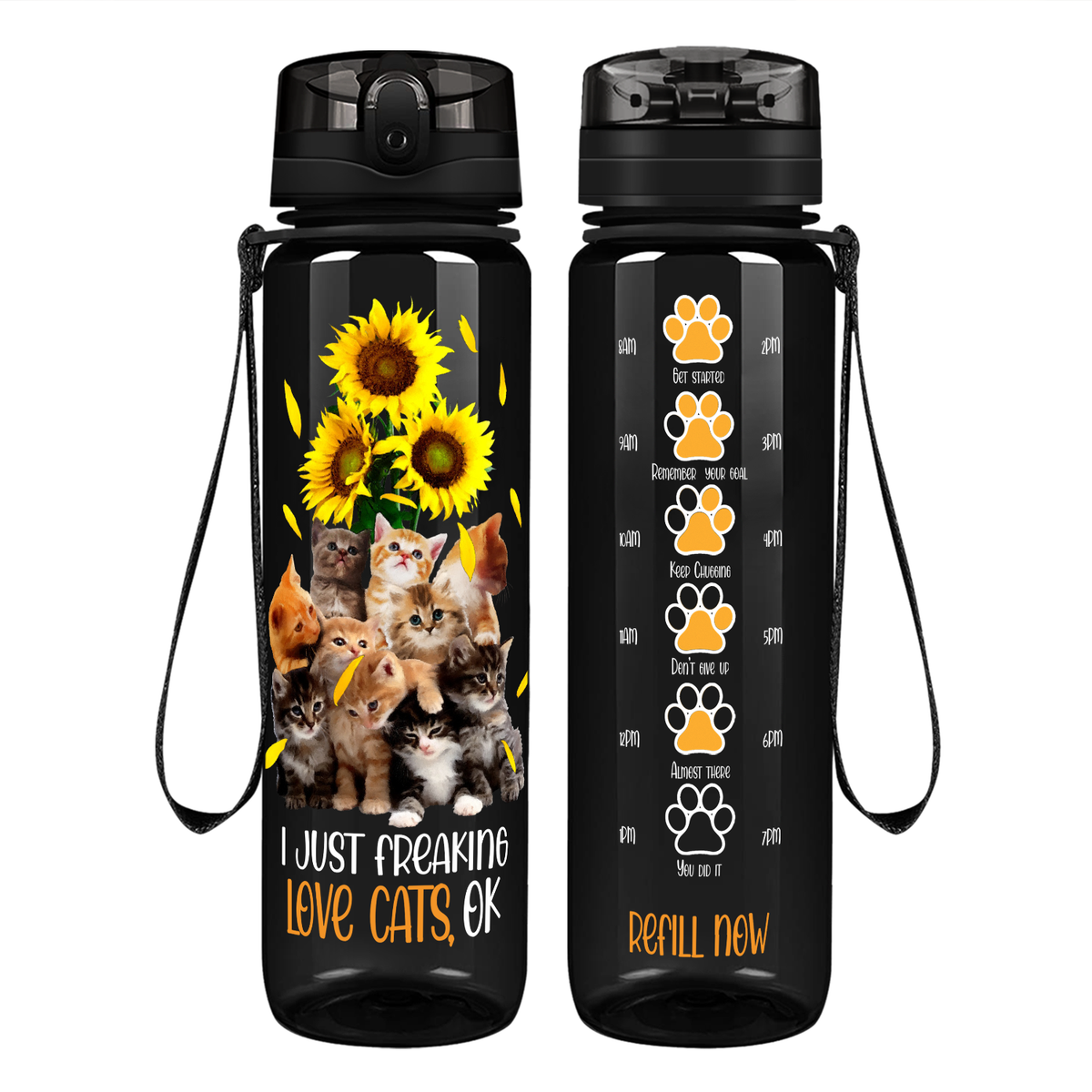 I Just Freaking Love Cats on 32 oz Motivational Tracking Water Bottle
