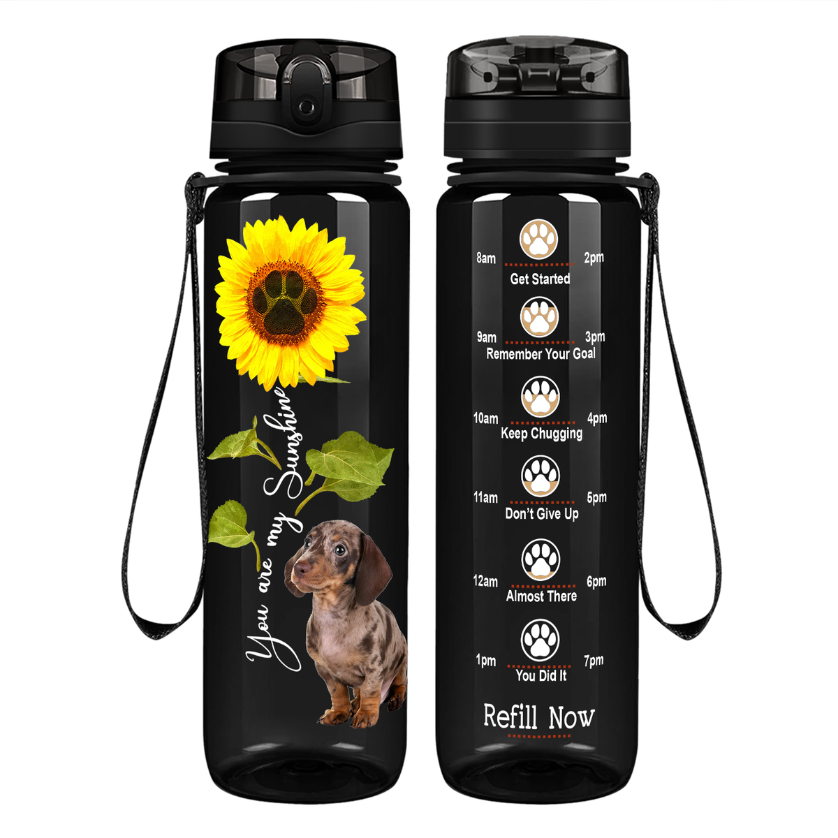 You are my Sunshine Dapple Dachshund Puppy on 32 oz Motivational Tracking Water Bottle