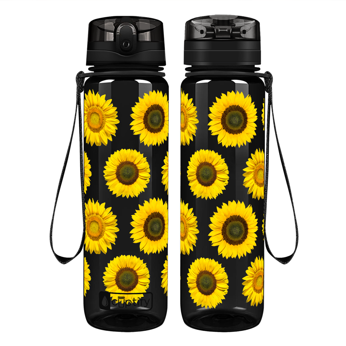 Sunflowers Galore on 32 oz Motivational Tracking Water Bottle