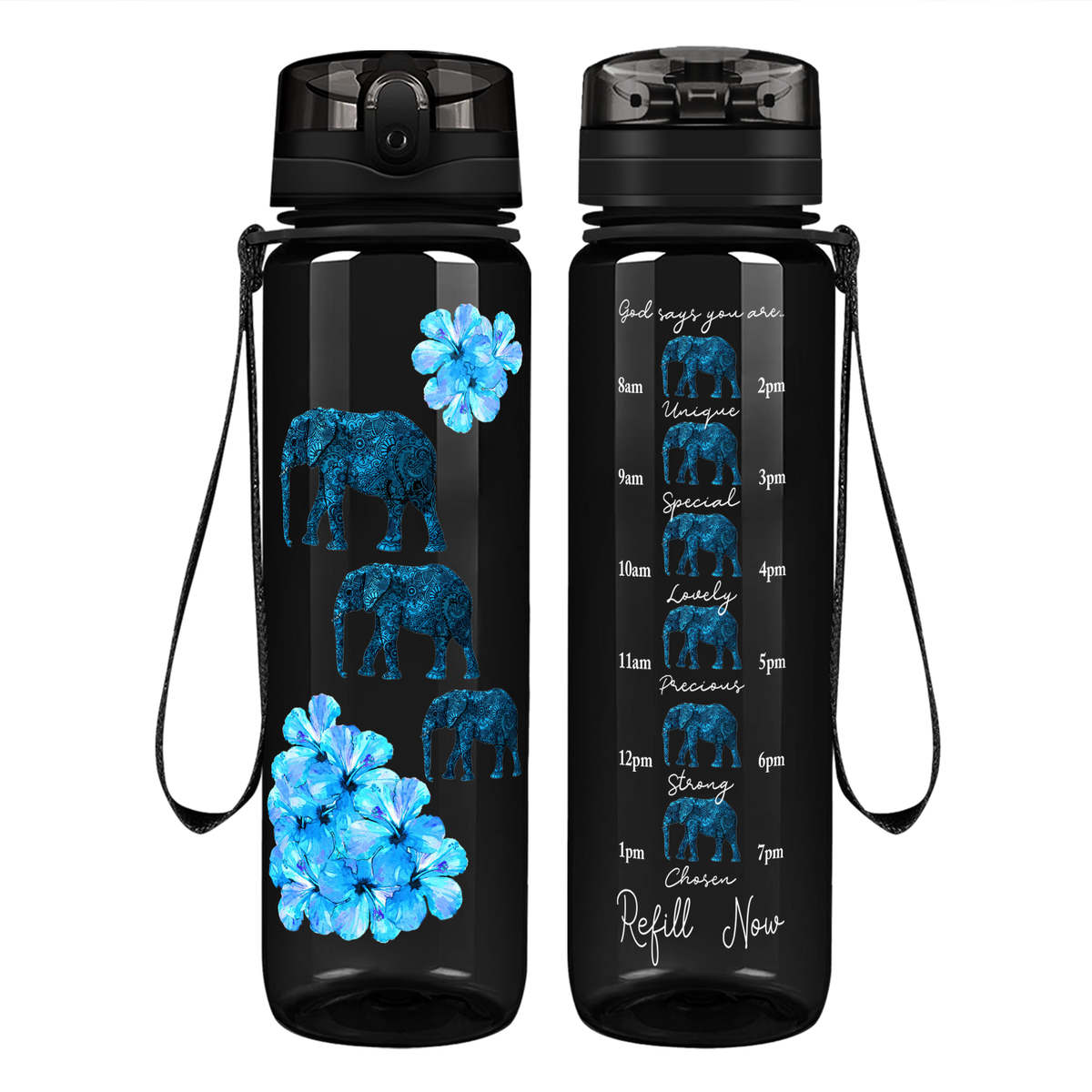 Blue Elephants on 32 oz Motivational Tracking Water Bottle