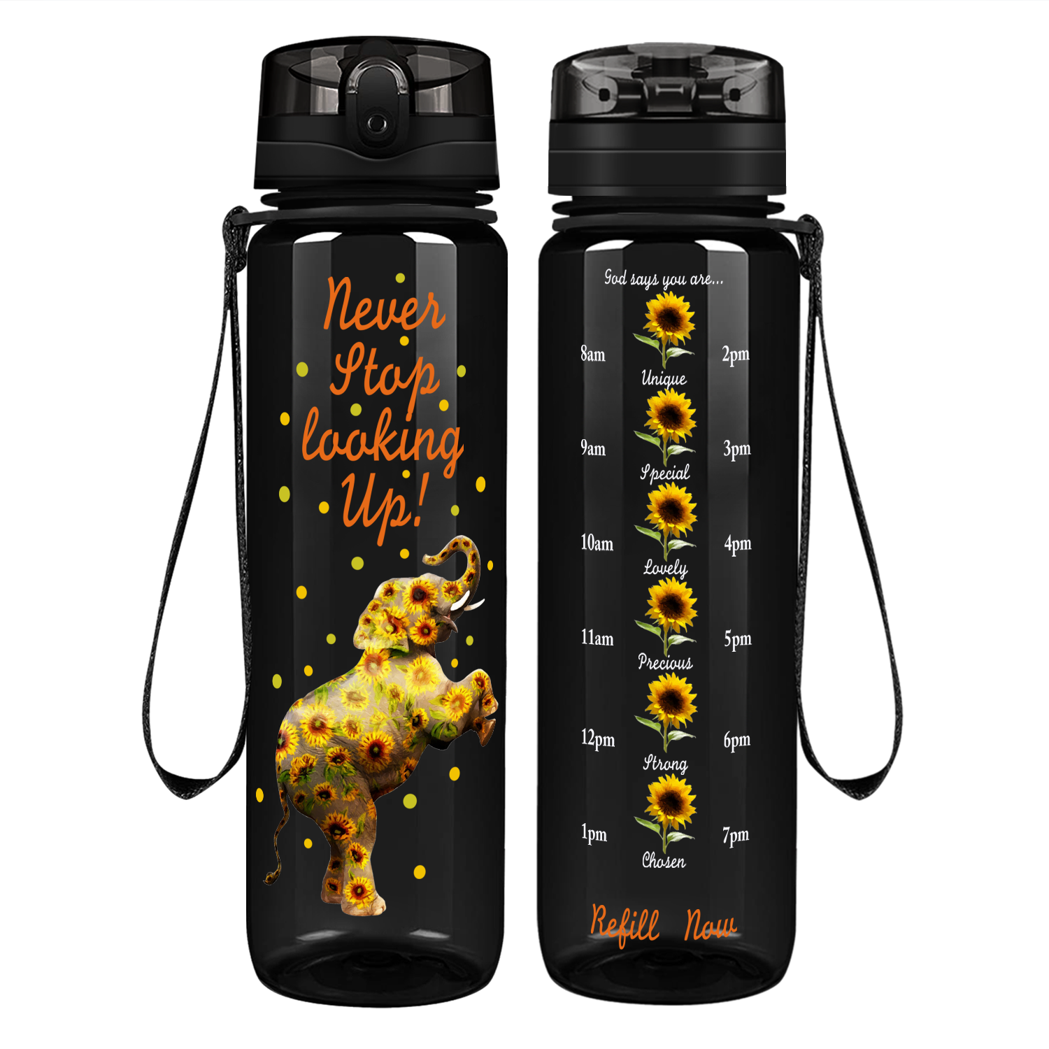 Never Stop Looking Up on 32 oz Motivational Tracking Water Bottle