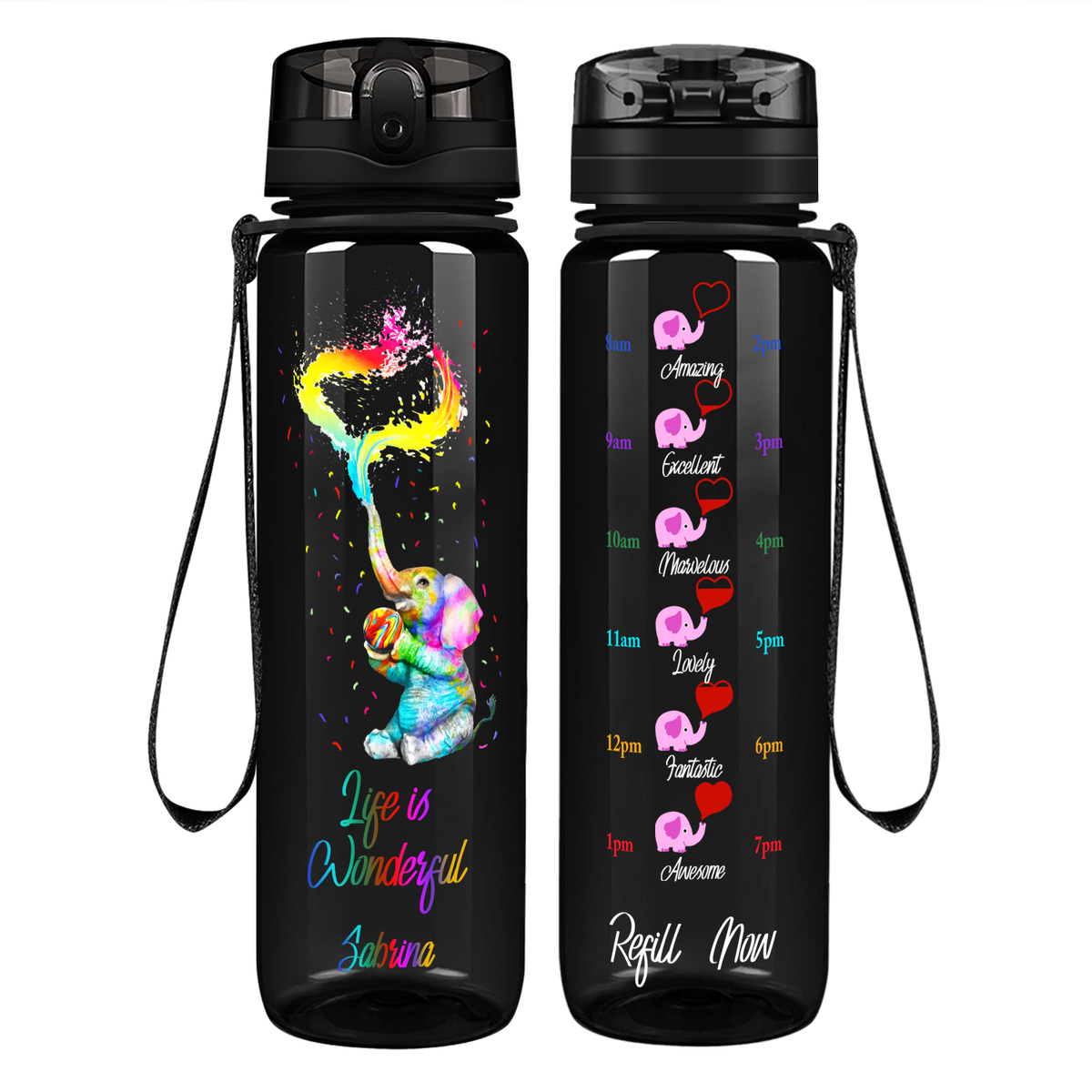 Personalized Life is Wonderful on 32 oz Motivational Tracking Water Bottle