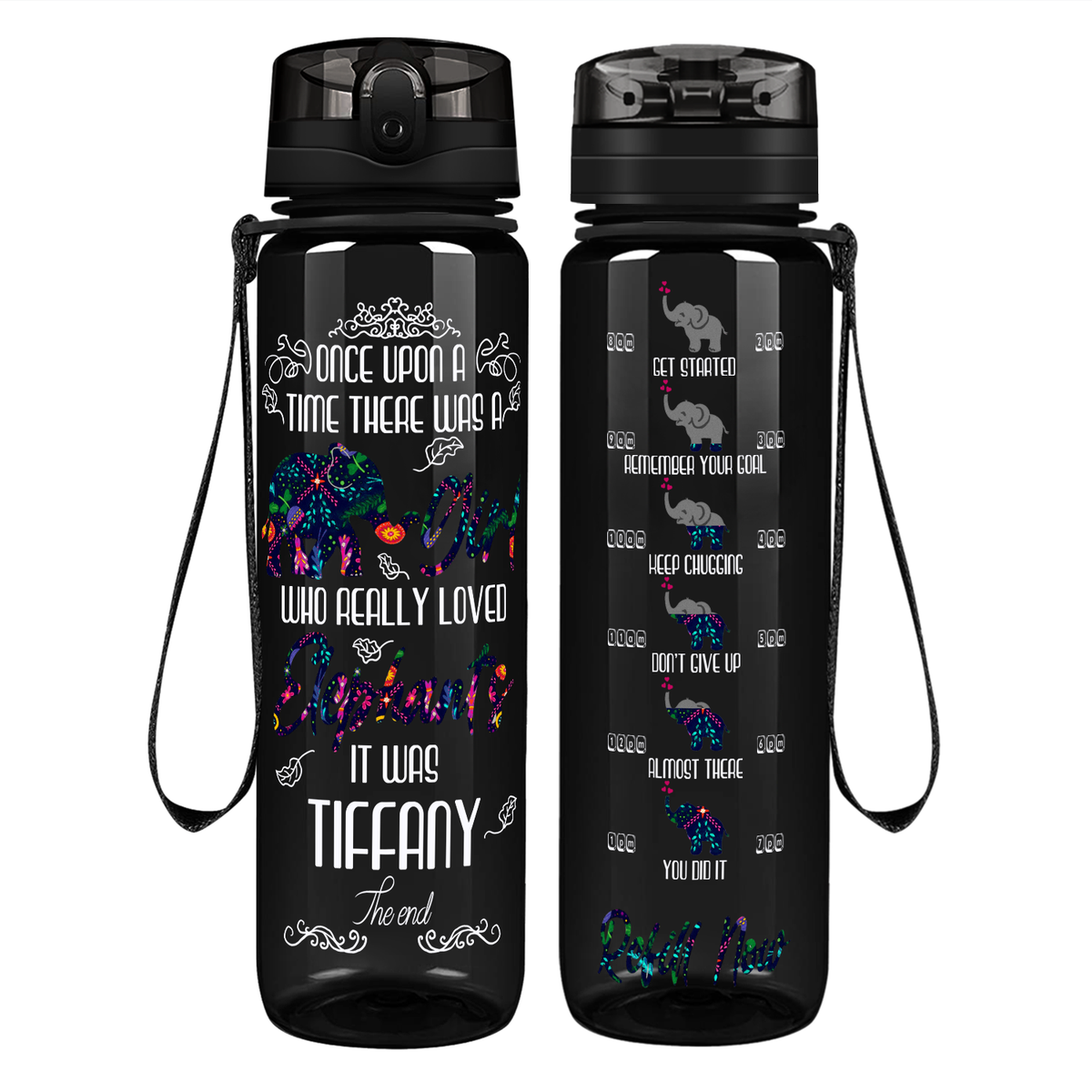Personalized Once Upon a Time Elephants on 32 oz Motivational Tracking Water Bottle