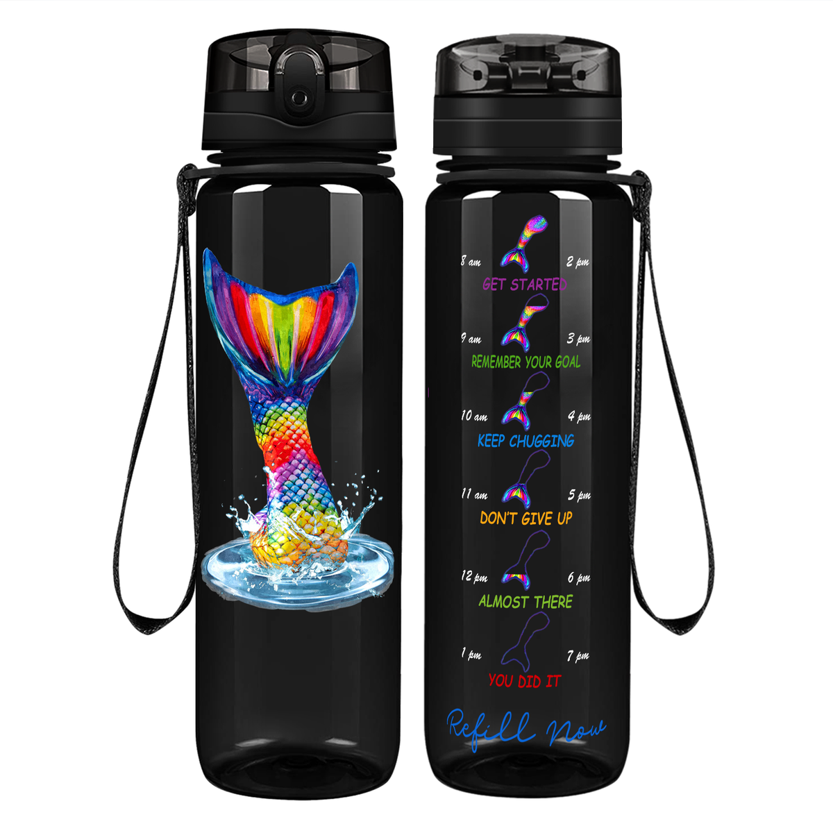 Personalized Mermaid Tail on 32 oz Motivational Tracking Water Bottle