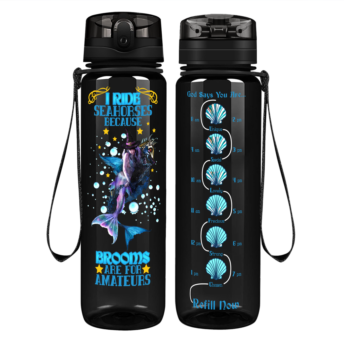 I Ride Seahorses on 32 oz Motivational Tracking Water Bottle