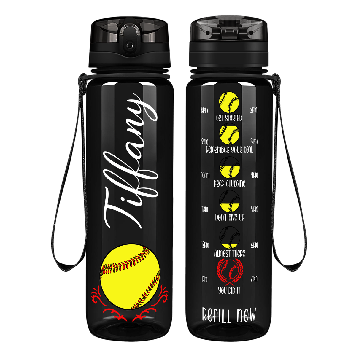 Personalized Softball on 32 oz Motivational Tracking Water Bottle