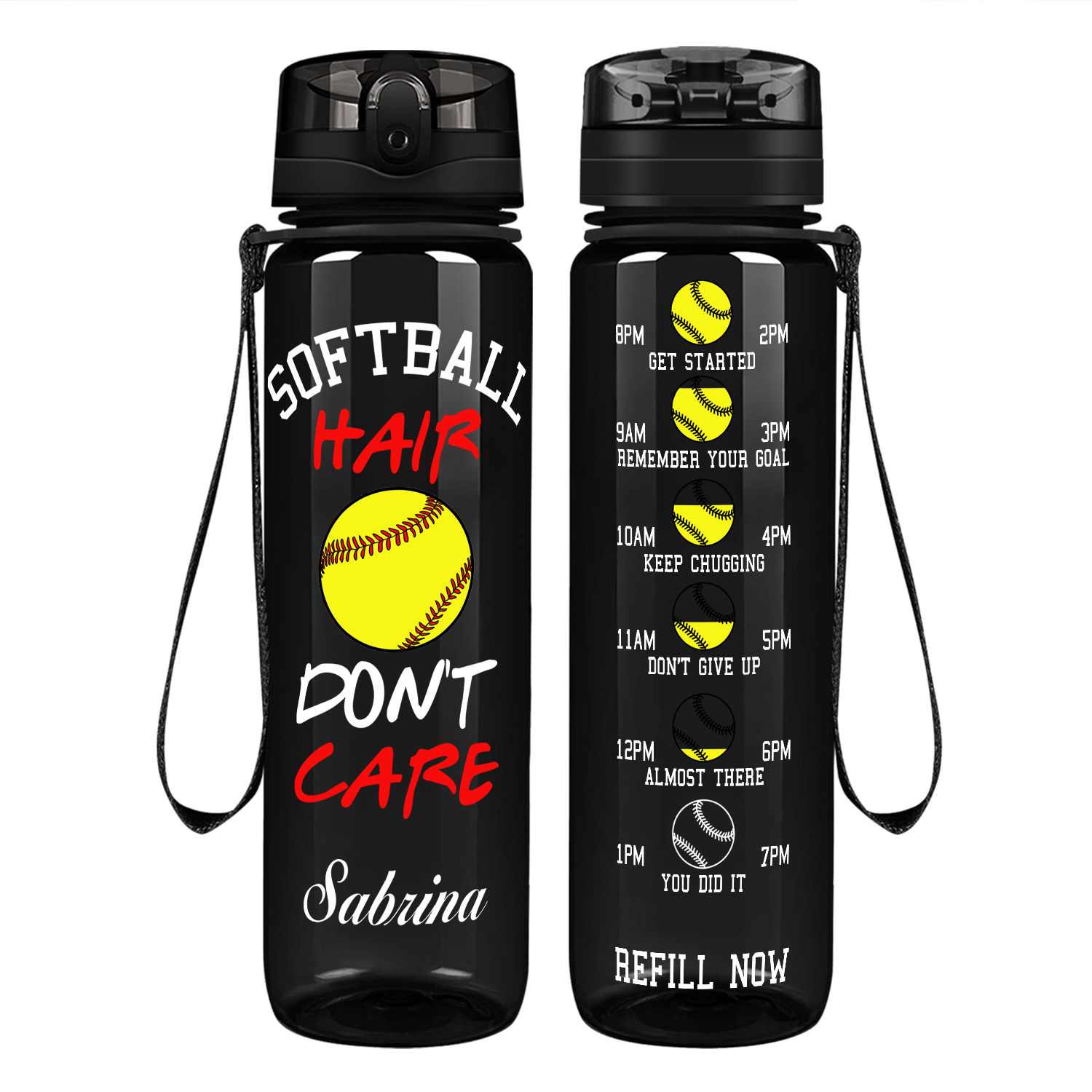 Personalized Softball Hair Don't Care Motivational Tracking Water Bottle