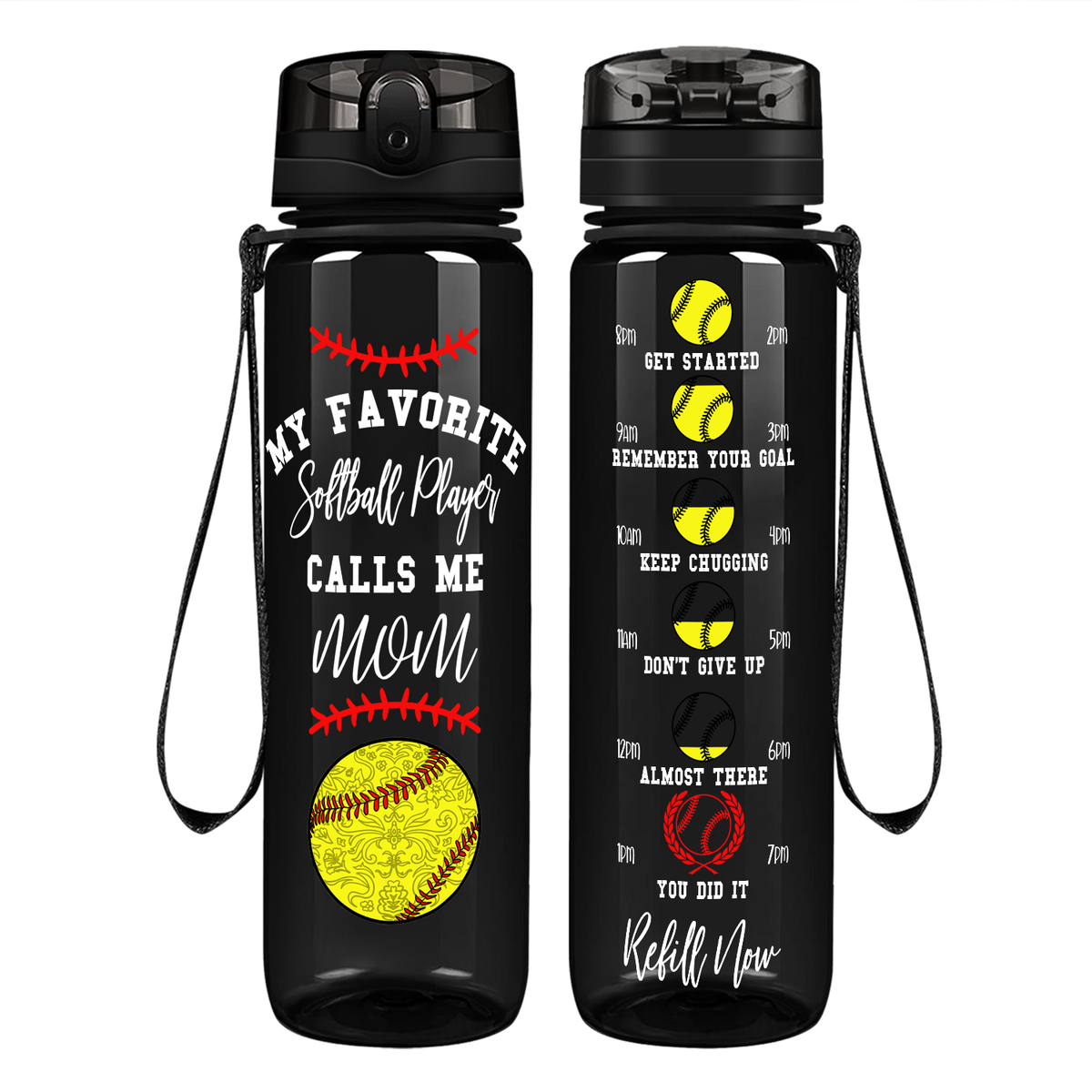 My Favorite Softball Player Calls Me Mom on 32 oz Motivational Tracking Water Bottle