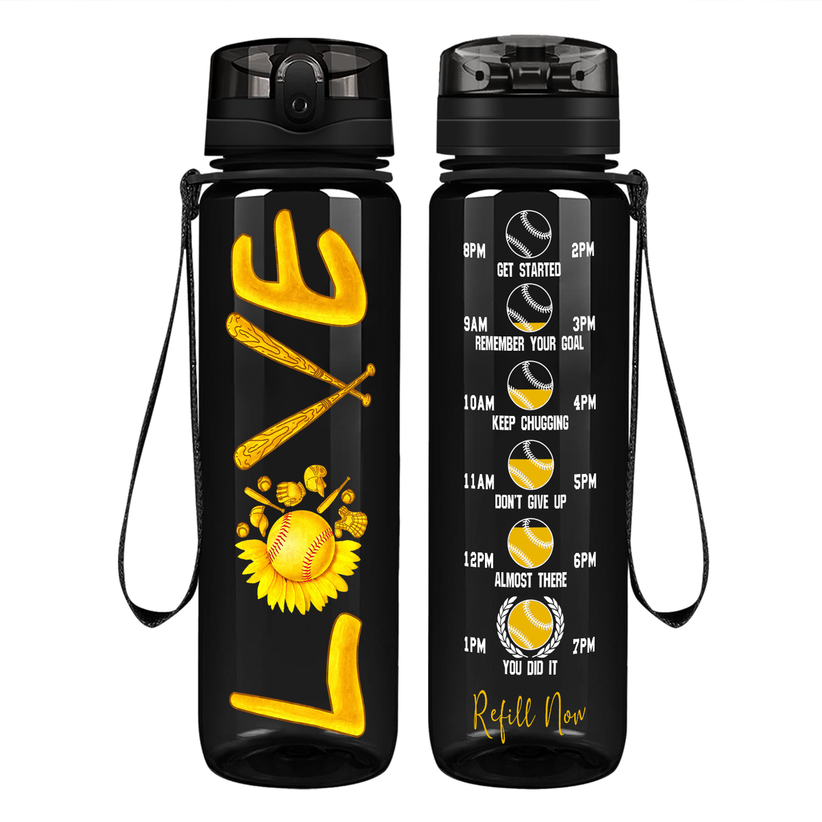 Softball Love on 32 oz Motivational Tracking Water Bottle