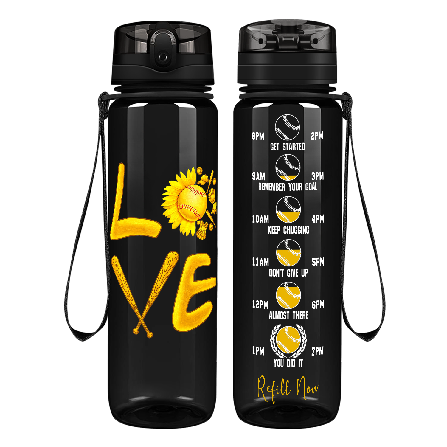 Love Softball Flower Motivational Tracking Water Bottle