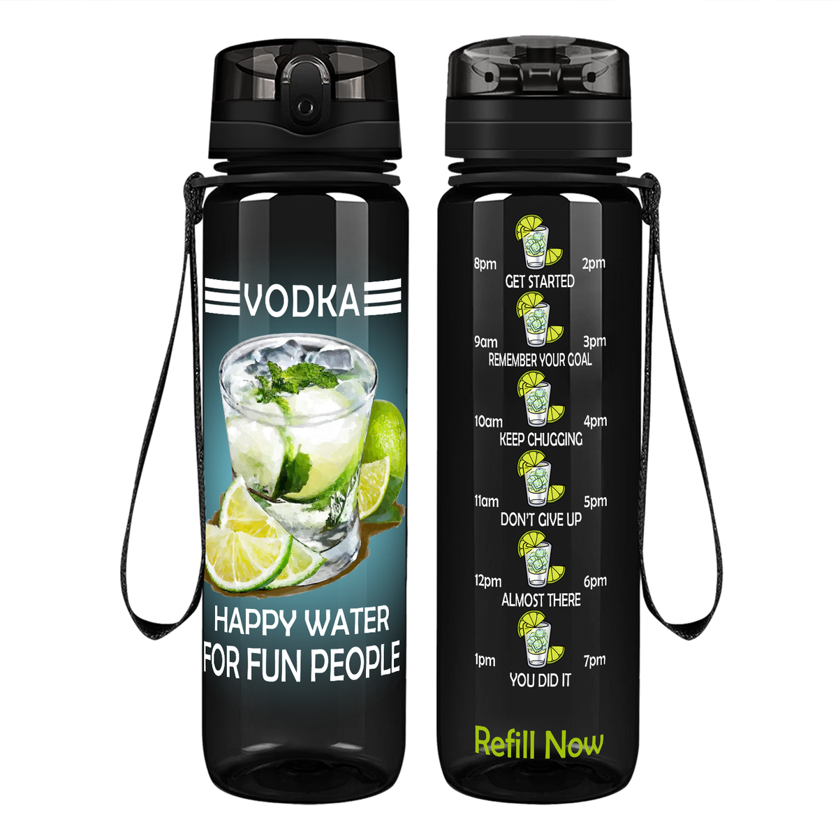 Vodka Happy Water for Fun People on 32 oz Motivational Tracking Water Bottle