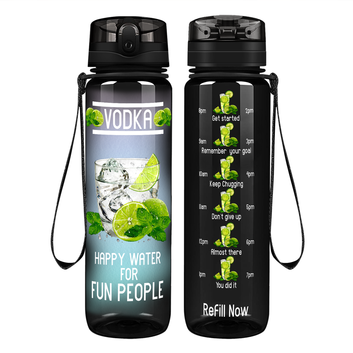 Vodka Happy Water on 32 oz Motivational Tracking Water Bottle