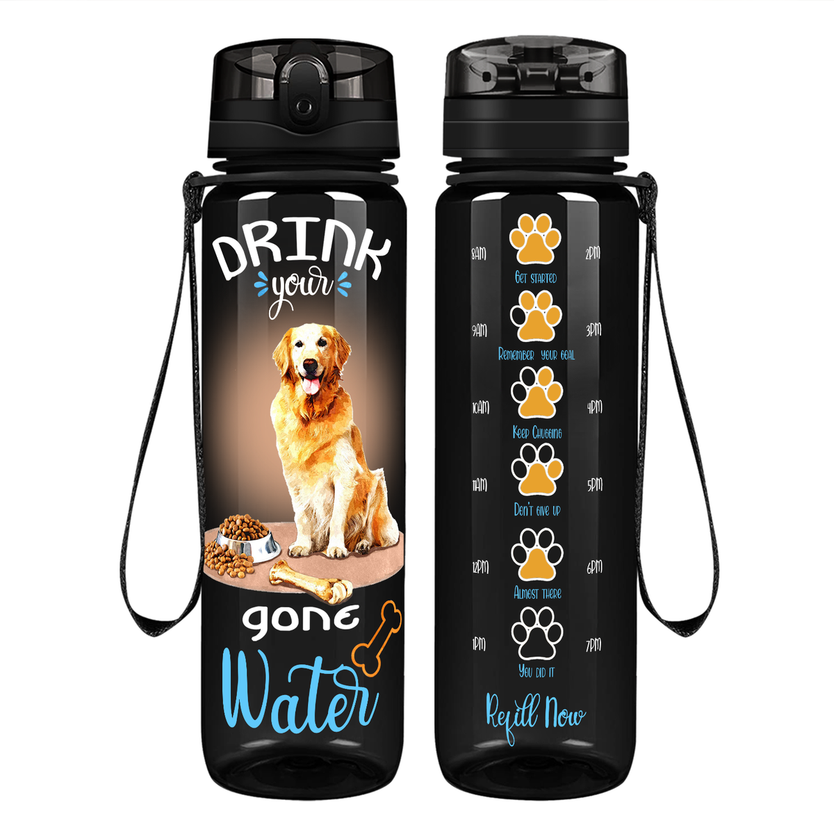 Golden Retriever Drink Your Water on 32 oz Motivational Tracking Water Bottle