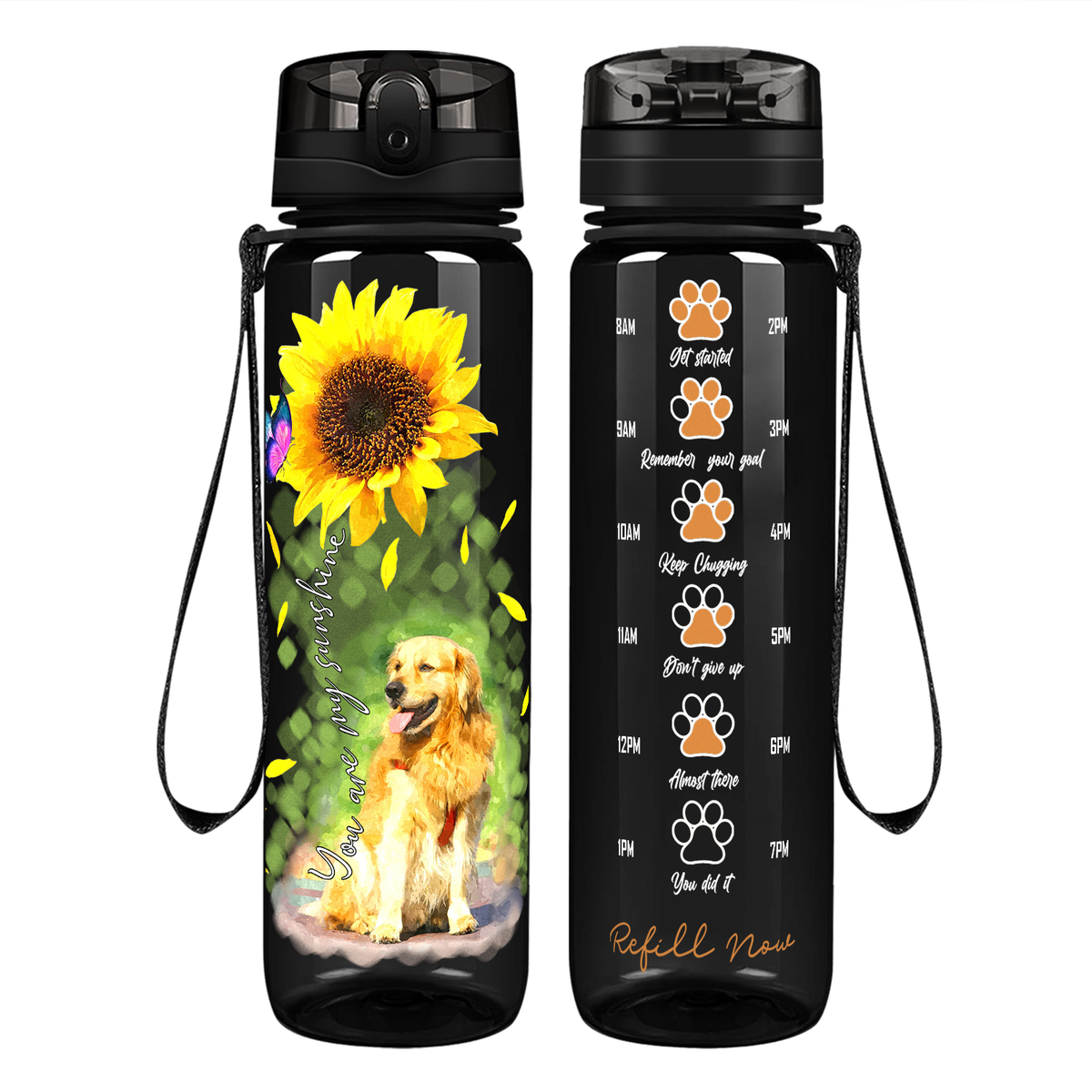 You Are My Sunshine with Butterfly Golden Retriever on 32 oz Motivational Tracking Water Bottle