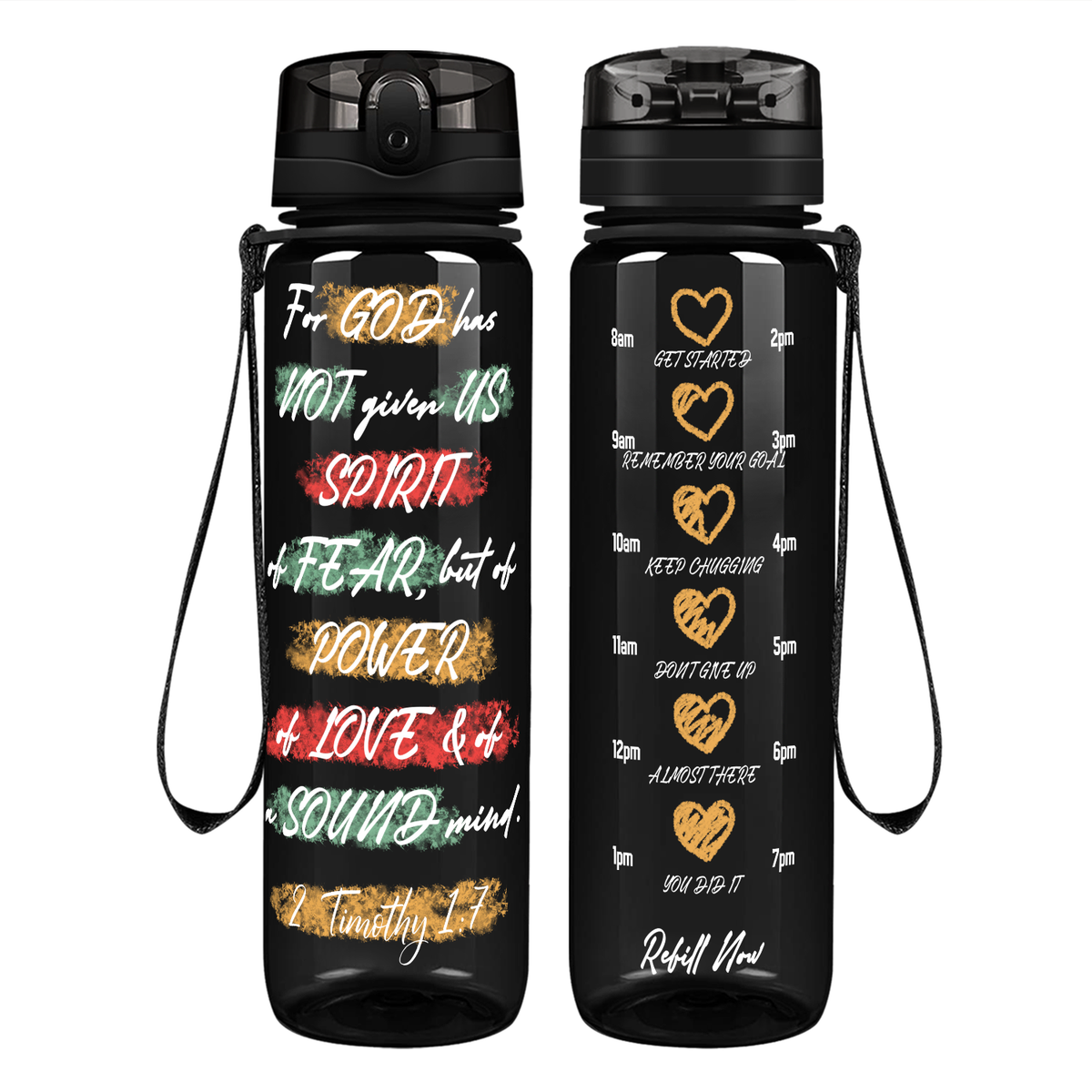 For God Has Not Given Us Spirit of Fear on 32 oz Motivational Tracking Water Bottle