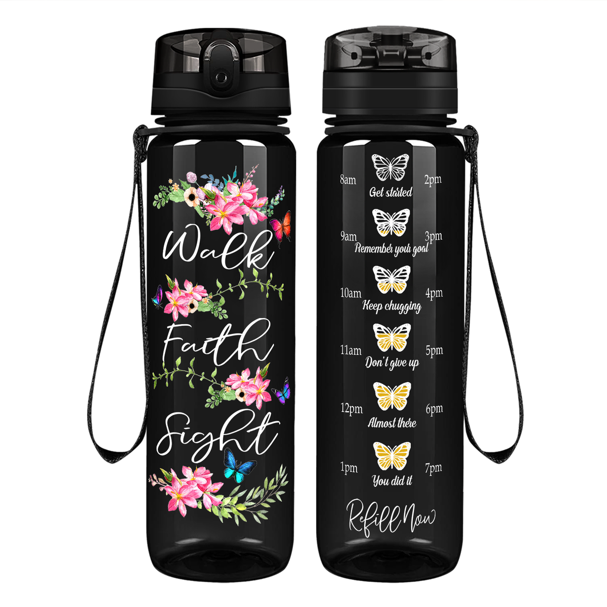 Walk Faith Sight on 32 oz Motivational Tracking Water Bottle