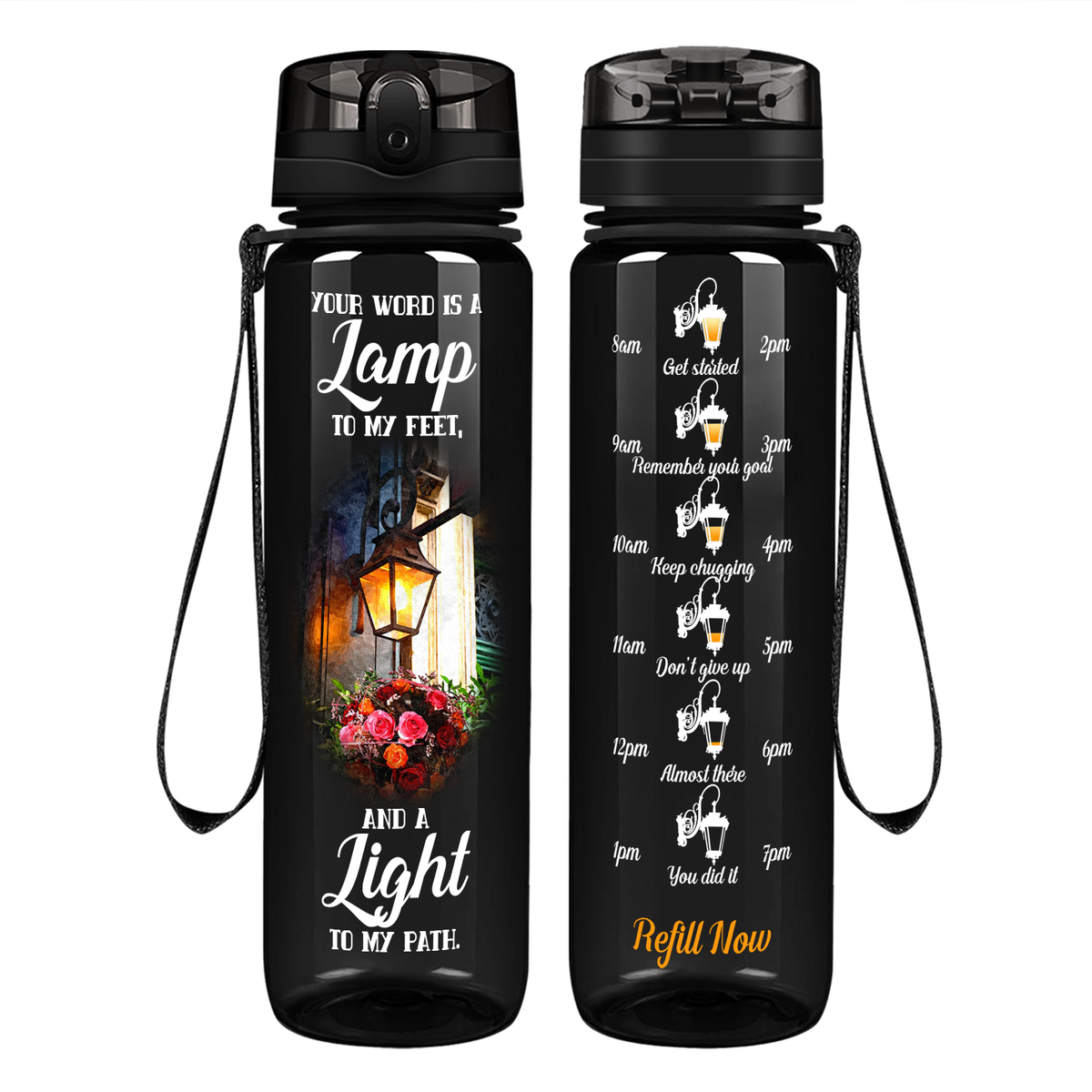 Your Word Is A Lamp To My Feet on 32 oz Motivational Tracking Water Bottle